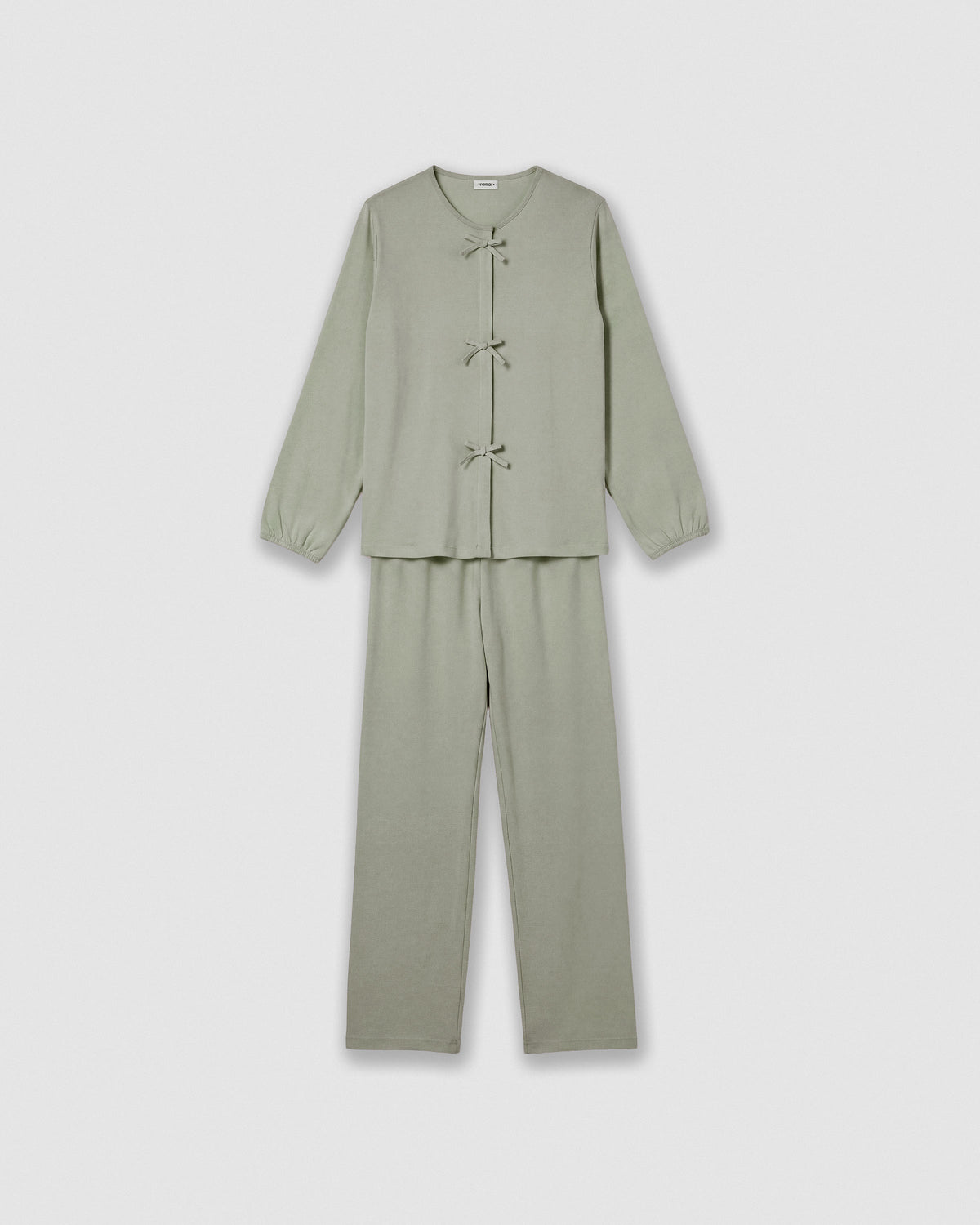 Pigiama lungo in cotone con fiocco verde