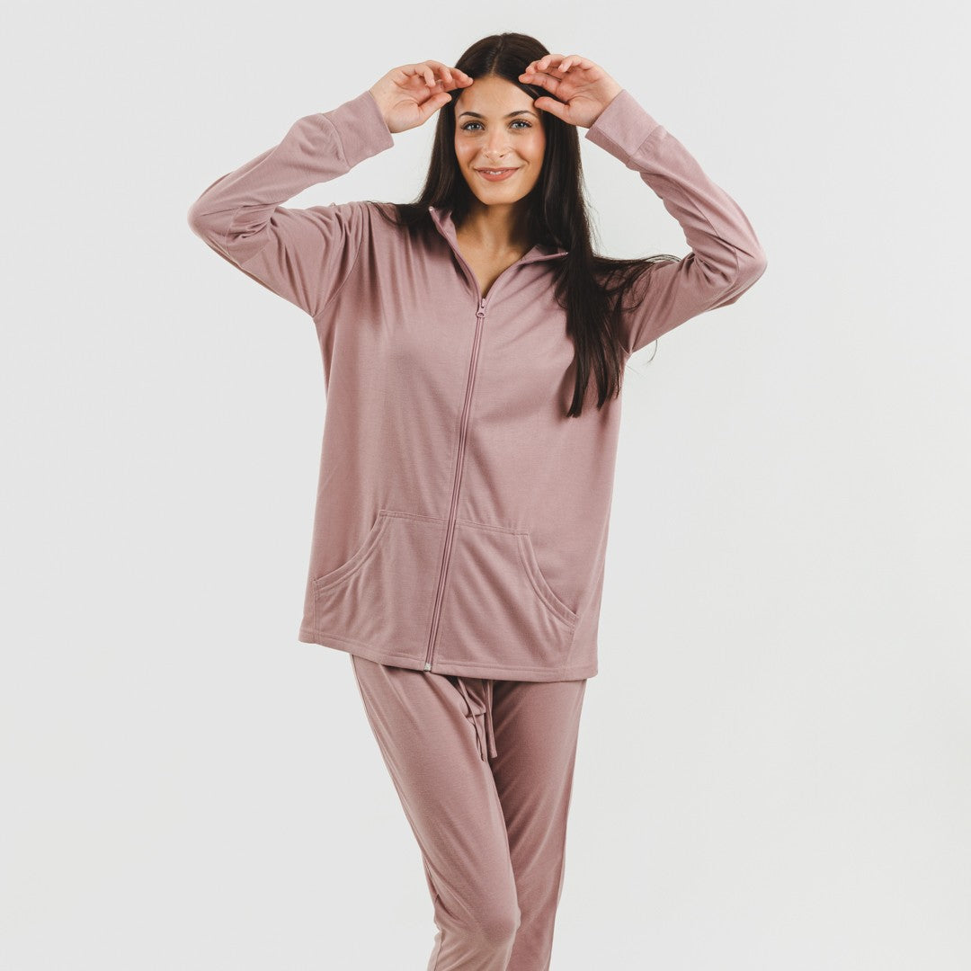 Conjunto deportivo chaqueta cremallera mujer malva