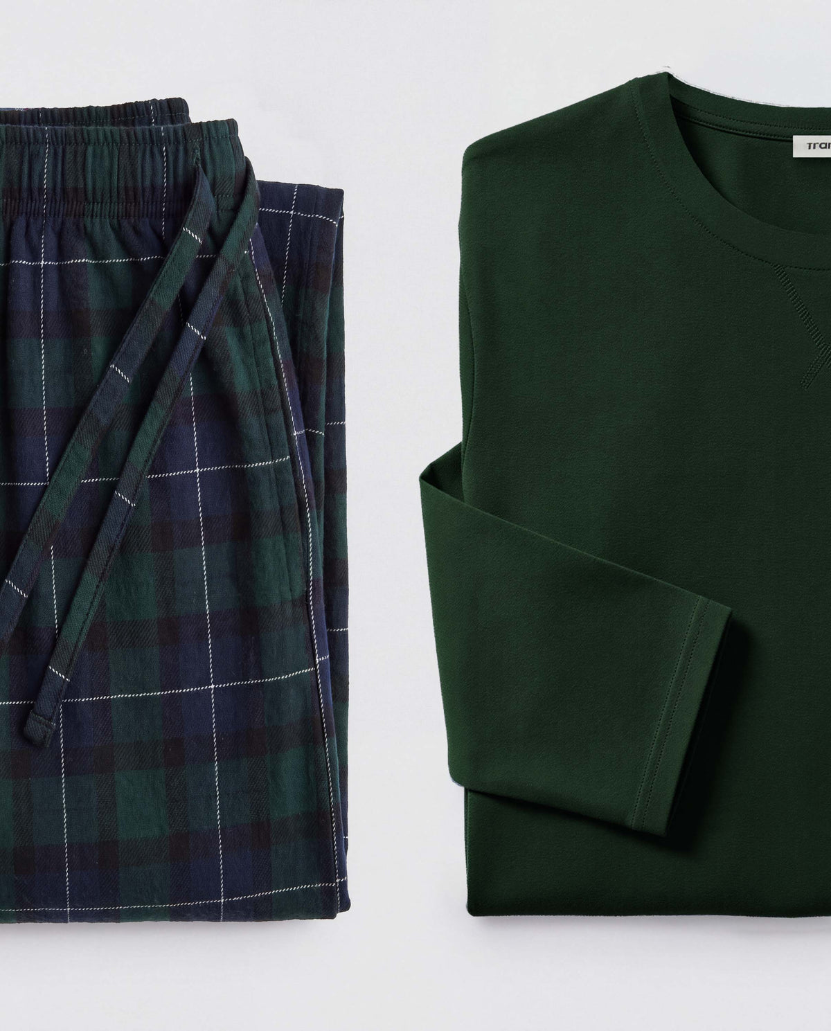 Pijama franela algodón cuadro chiaro verde