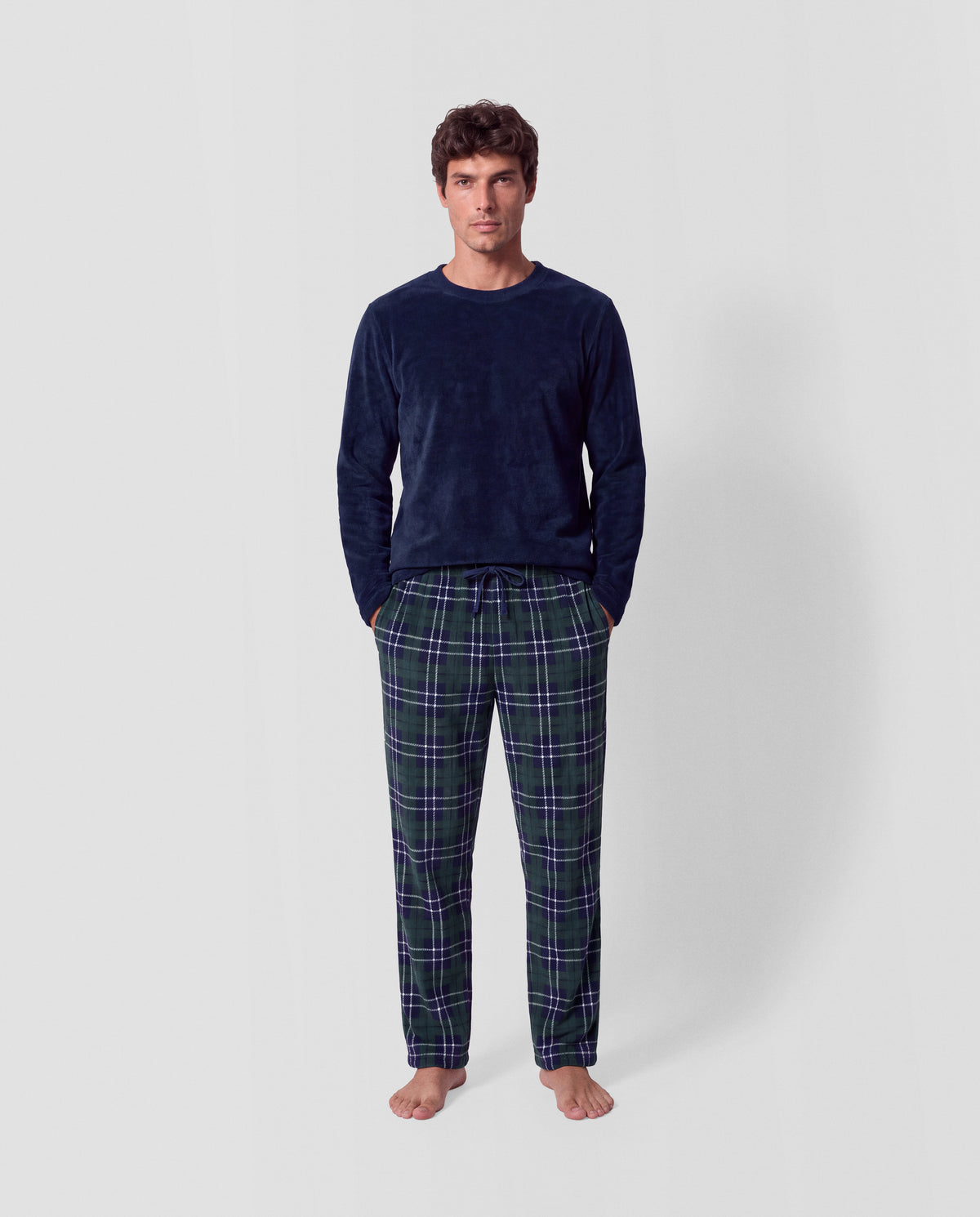 Pigiama corallo a quadri Wello blu navy