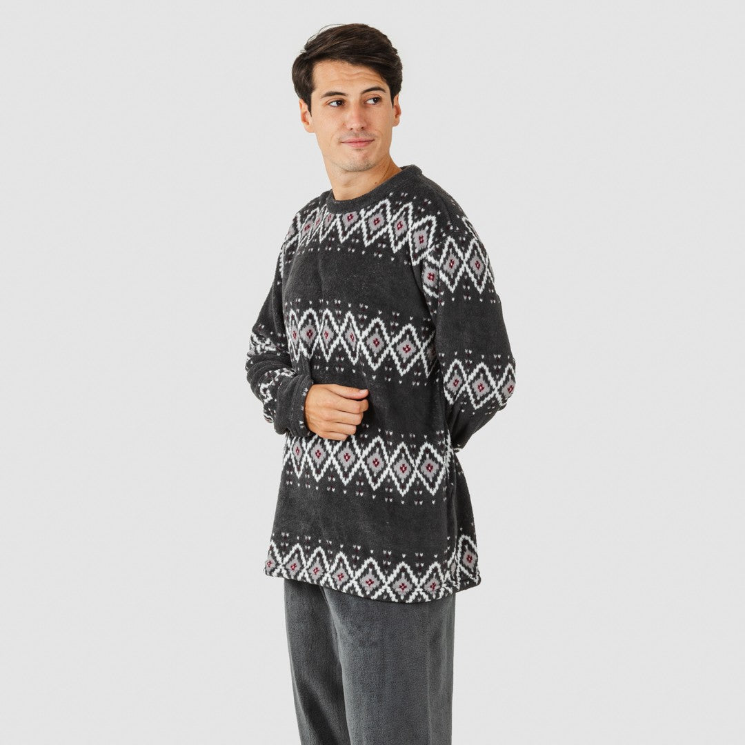 Pijama masculino Andros em fleece coral, cinza