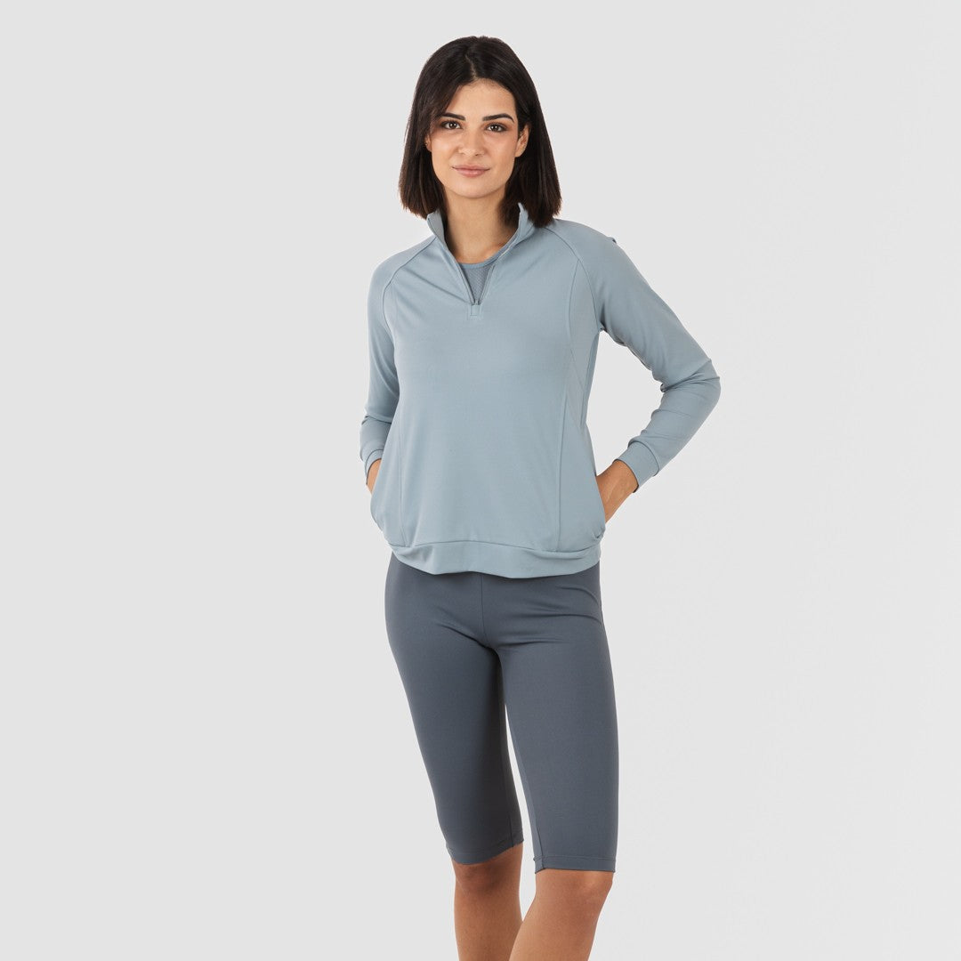 Sudadera deportiva mujer con cremallera y bolsillo indigo