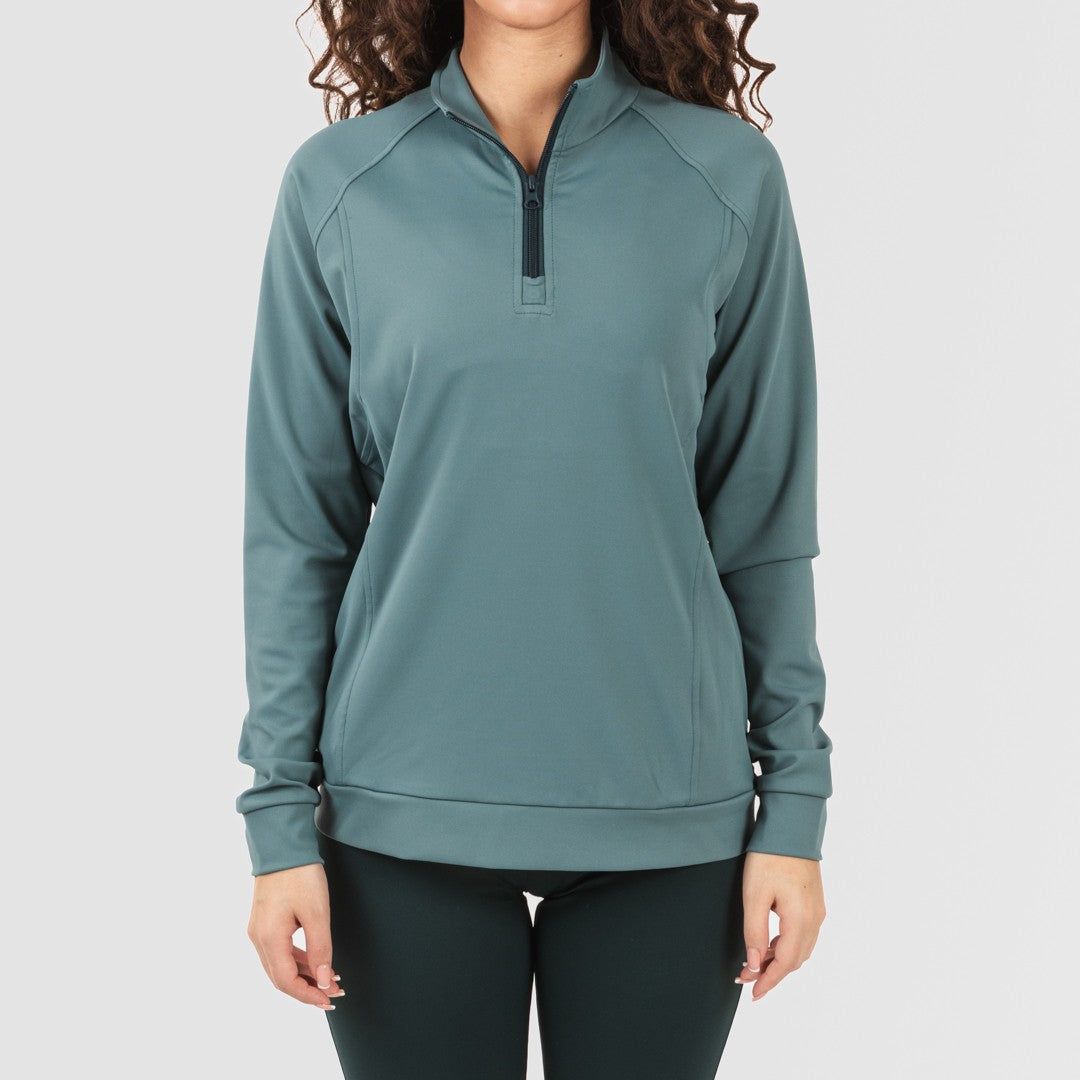 Sudadera deportiva mujer con cremallera y bolsillo verde botella