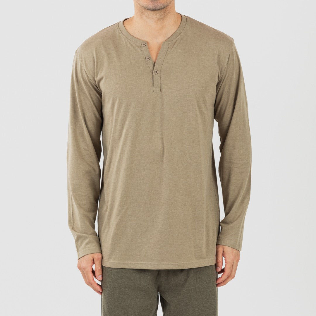 Pijama masculino comprido com botões, verde-caça - verde-escuro