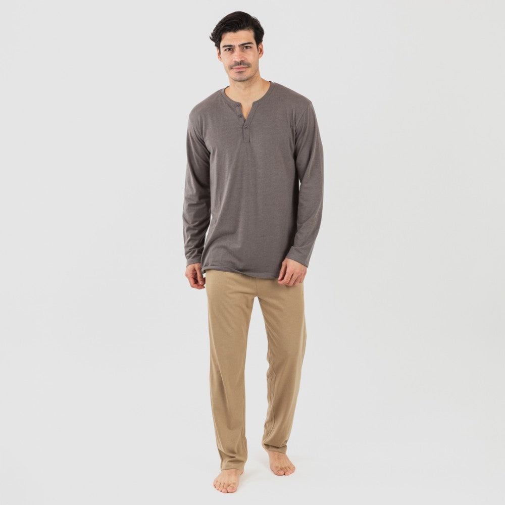 Pijama largo hombre con botones topo - arena