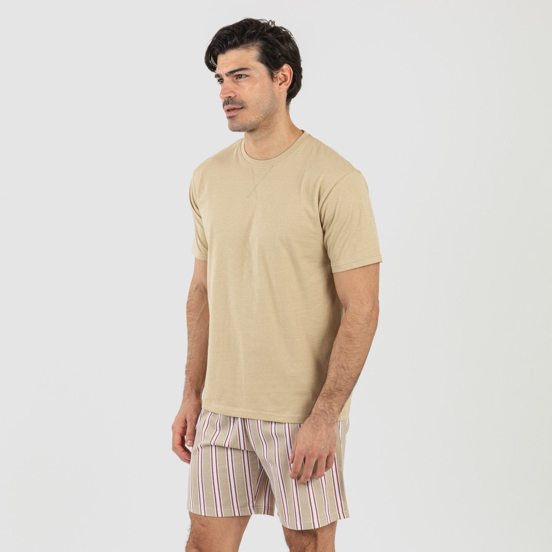 Pijama corto algodón hombre Raya Ico arena