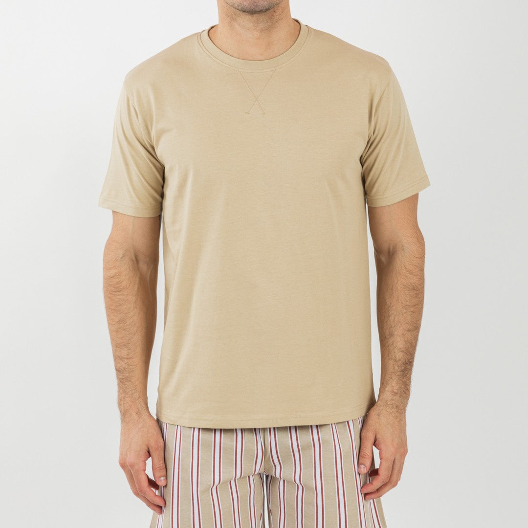 Pijama corto algodón hombre Raya Ico arena