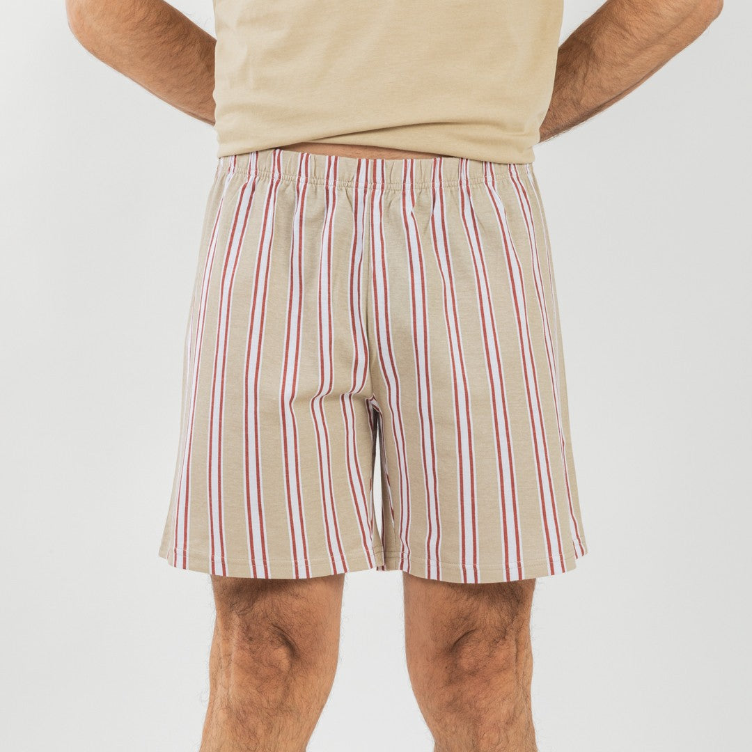 Pijama corto algodón hombre Raya Ico arena
