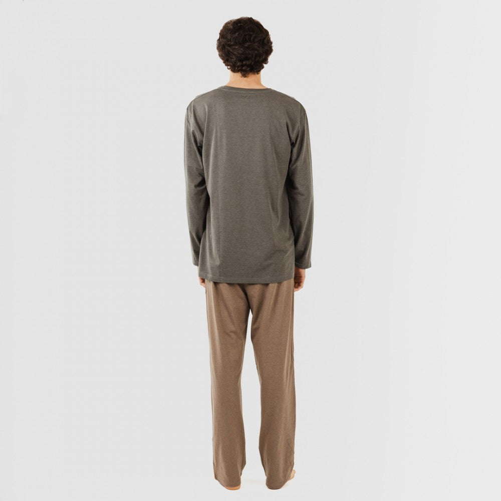 Pijama largo hombre con botones petroleo - marron