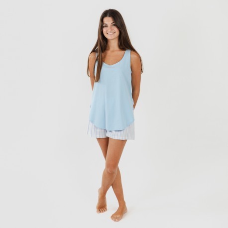Pijama corto algodón Bennet celeste