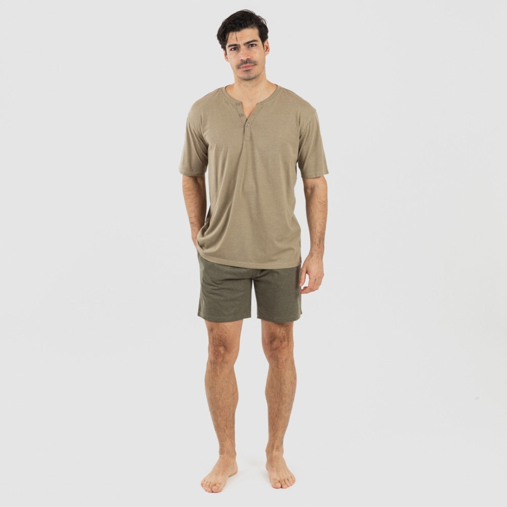 Pijama corto hombre con botones verde cacería - verde oscuro