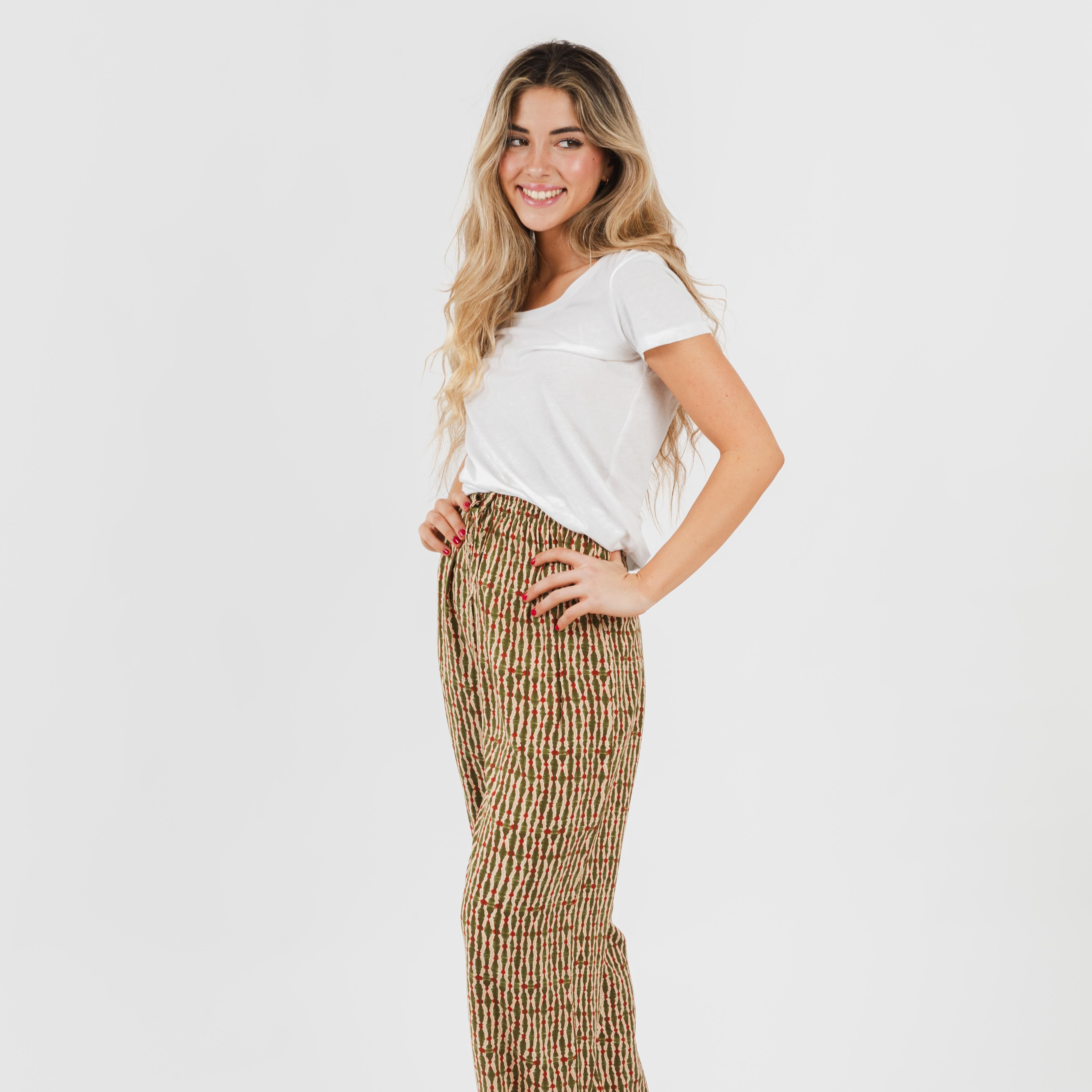 Pantalón viscosa Erina verde caceria