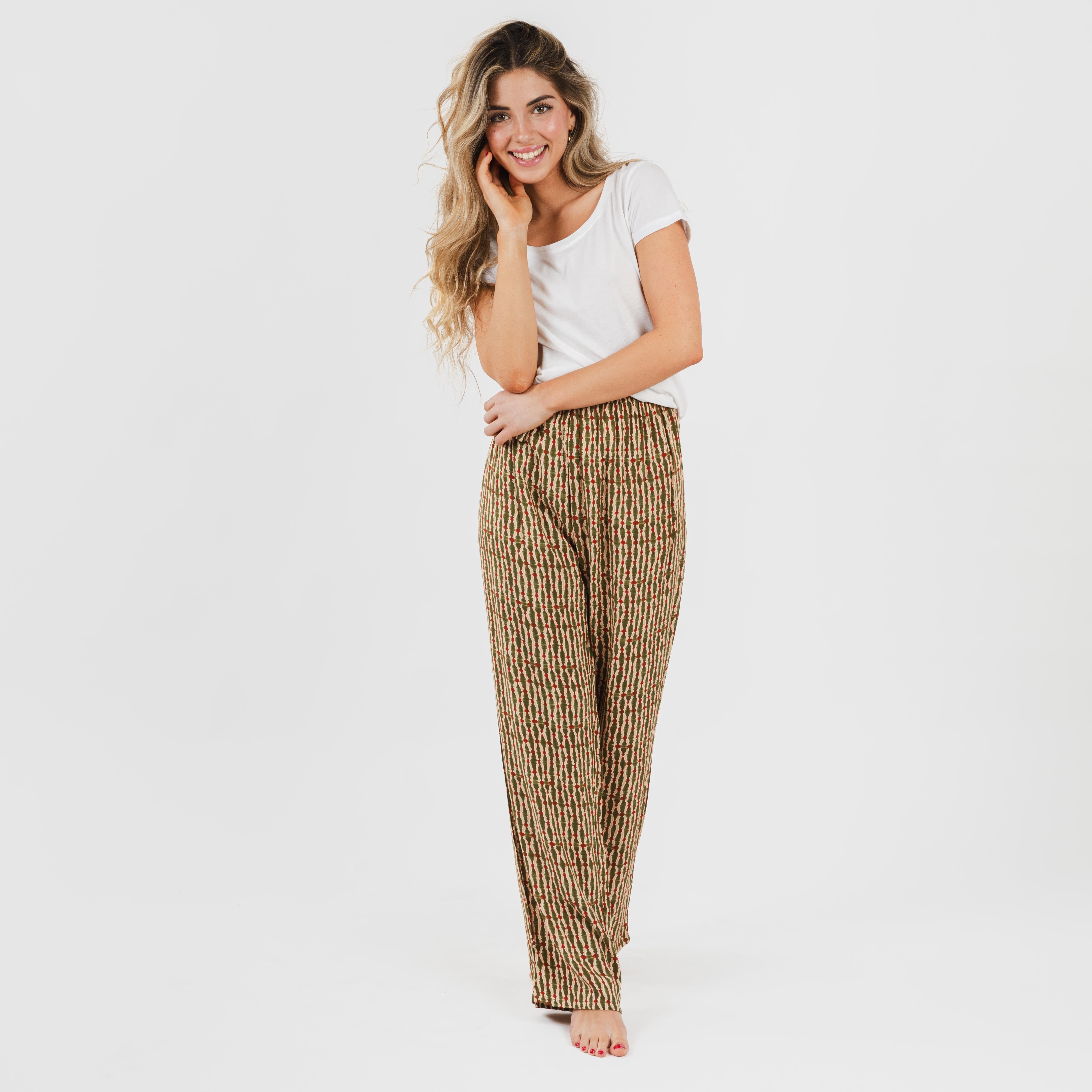 Pantalón viscosa Erina verde caceria