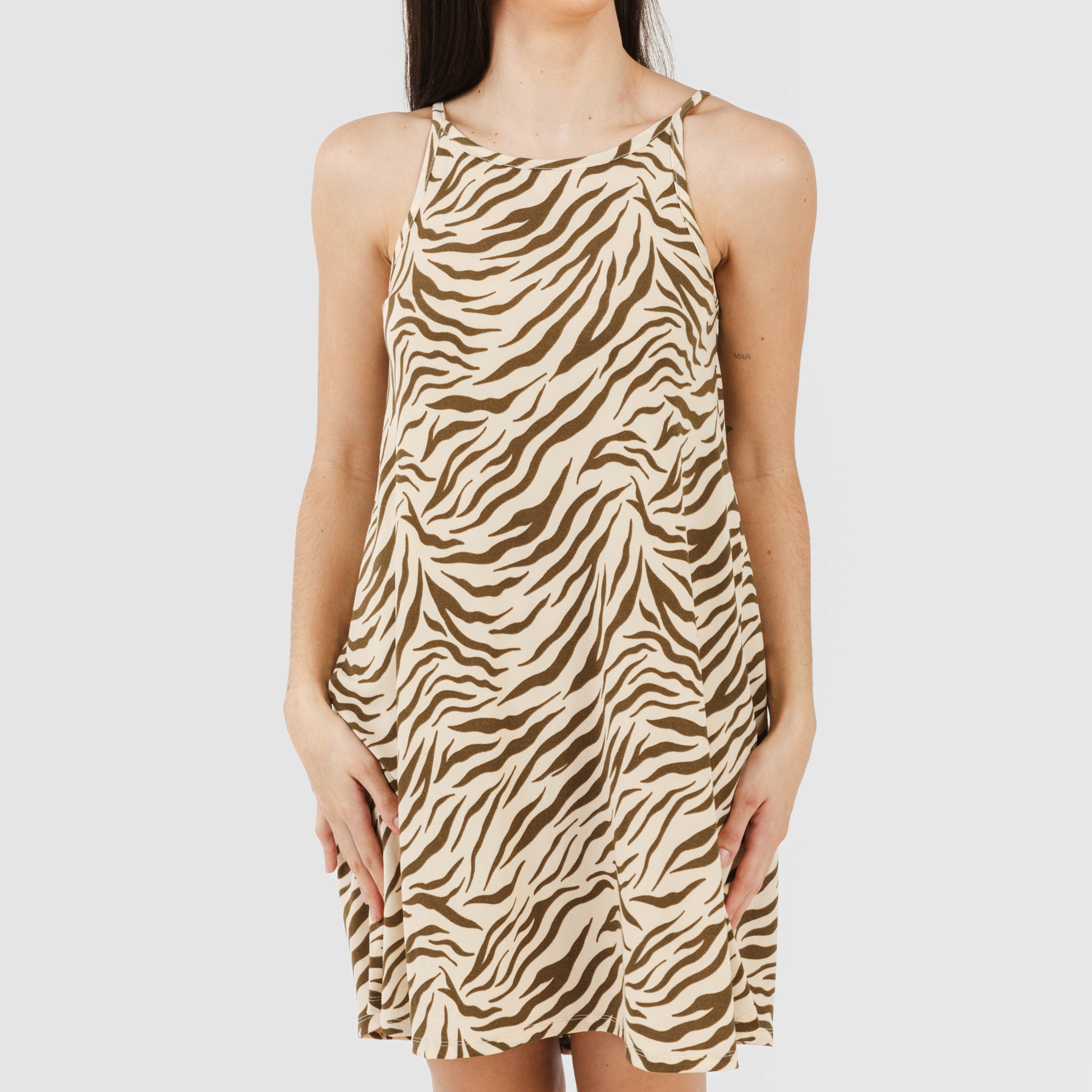 Abito corto con spalline stampate in crêpe