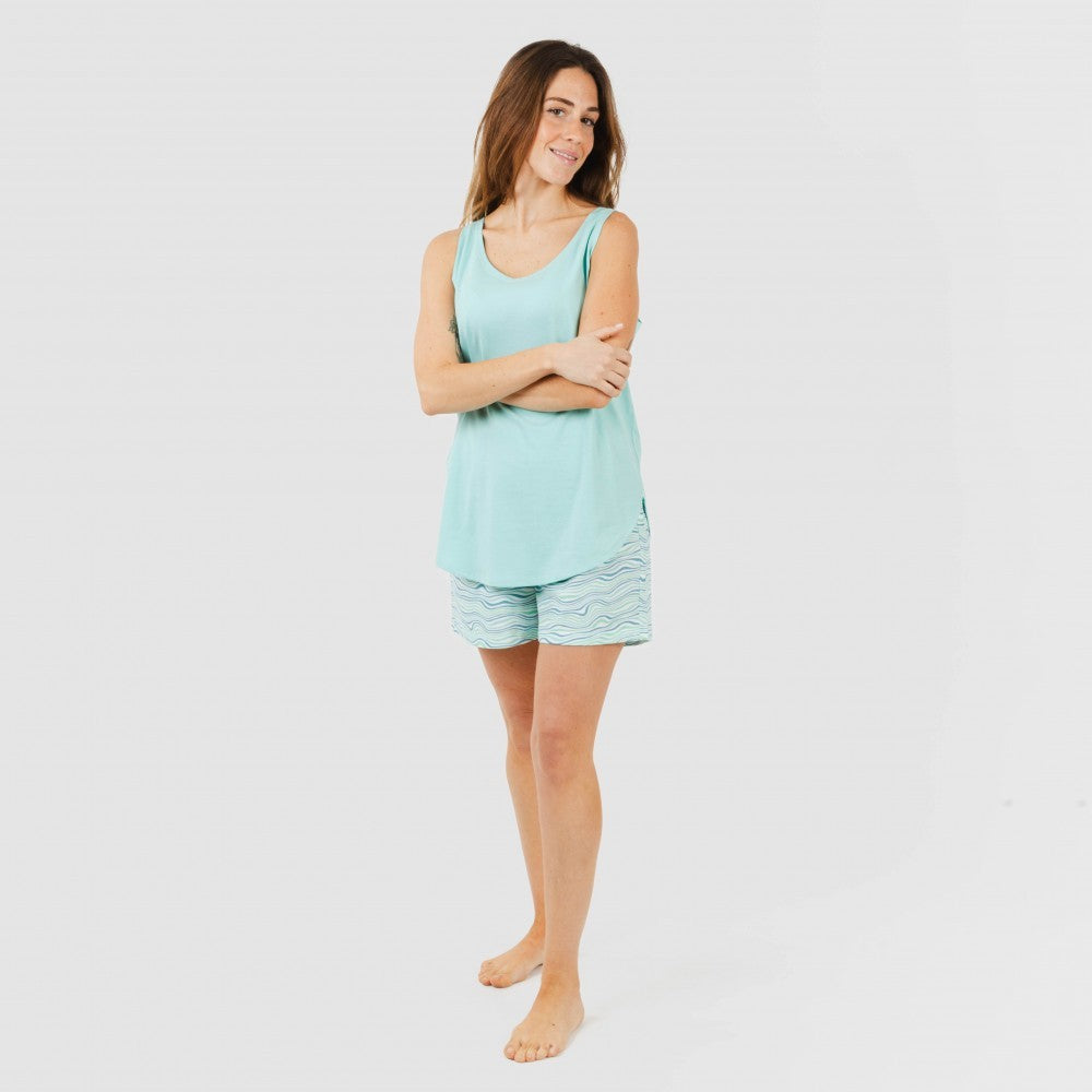 Pijama corto algodón Ola verde agua