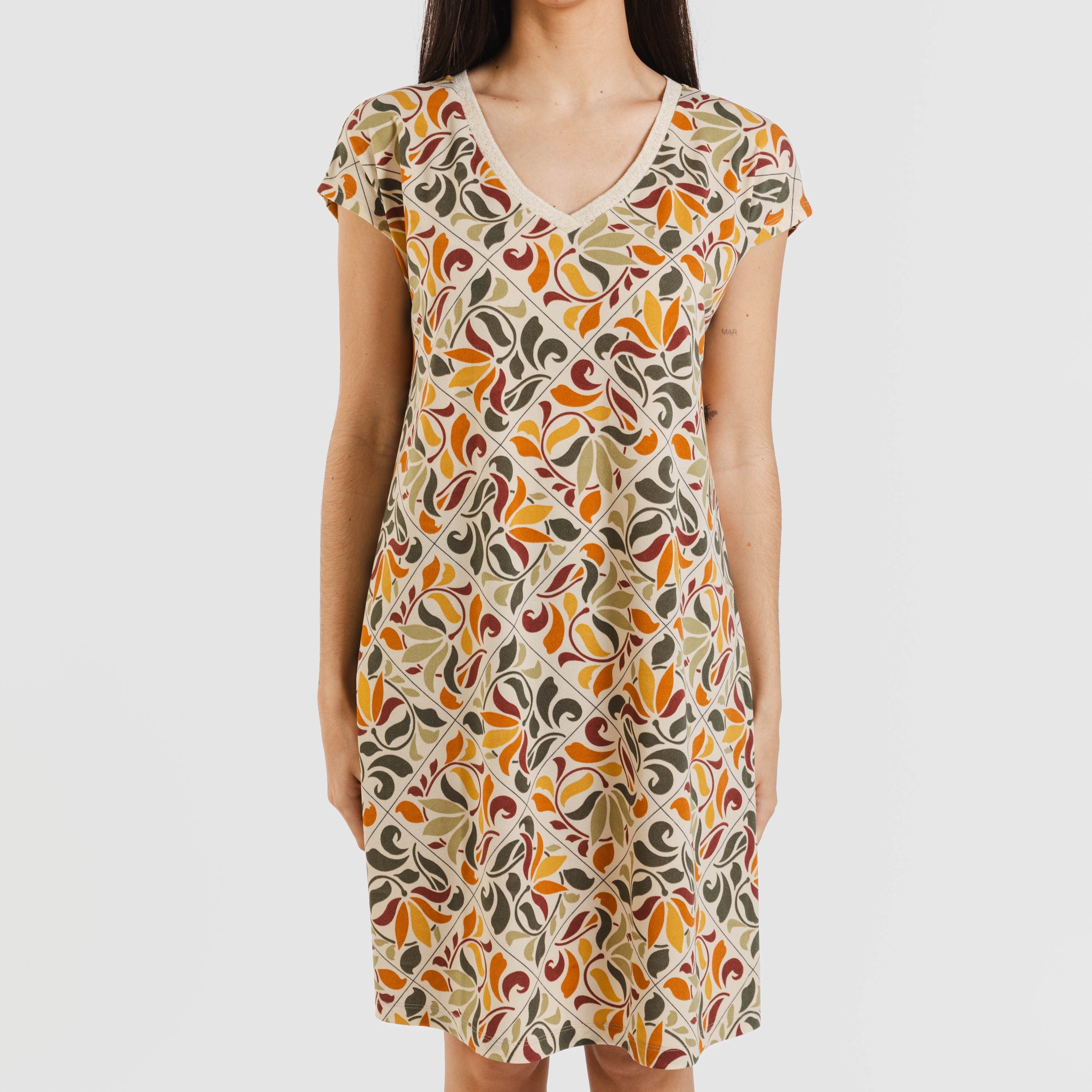 Vestido corto manga fluida crepe Cilian