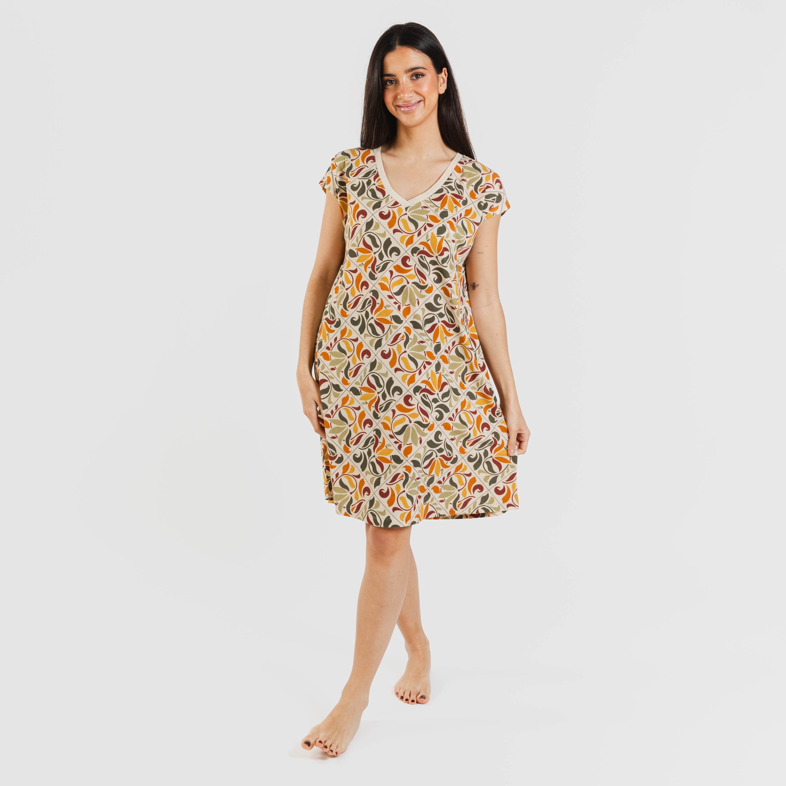 Vestido corto manga fluida crepe Cilian