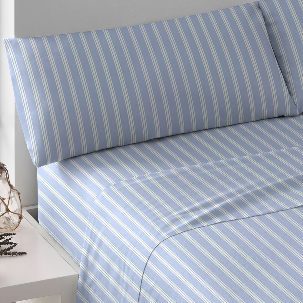 Juego de sábanas algodón percal Raya Marsella indigo