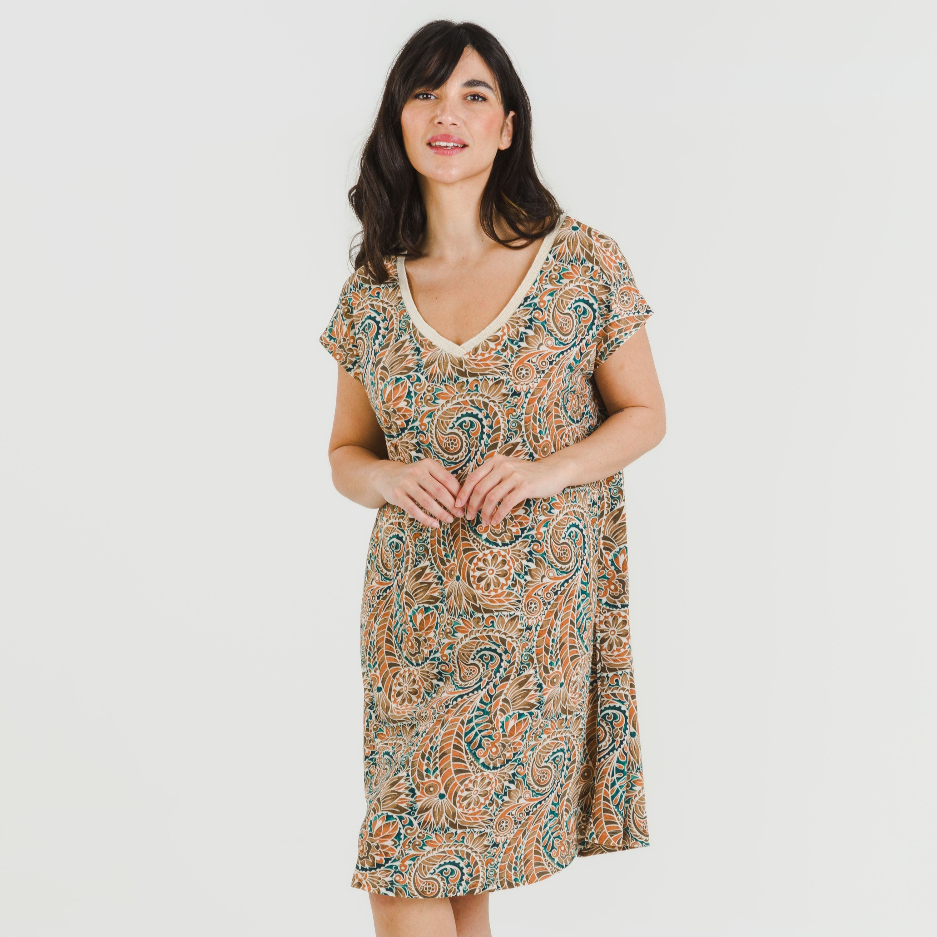 Vestido corto manga fluida crepe Estels