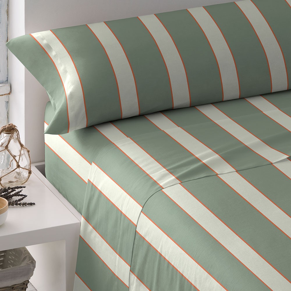 Juego de sábanas algodón Raya Marita verde cacería