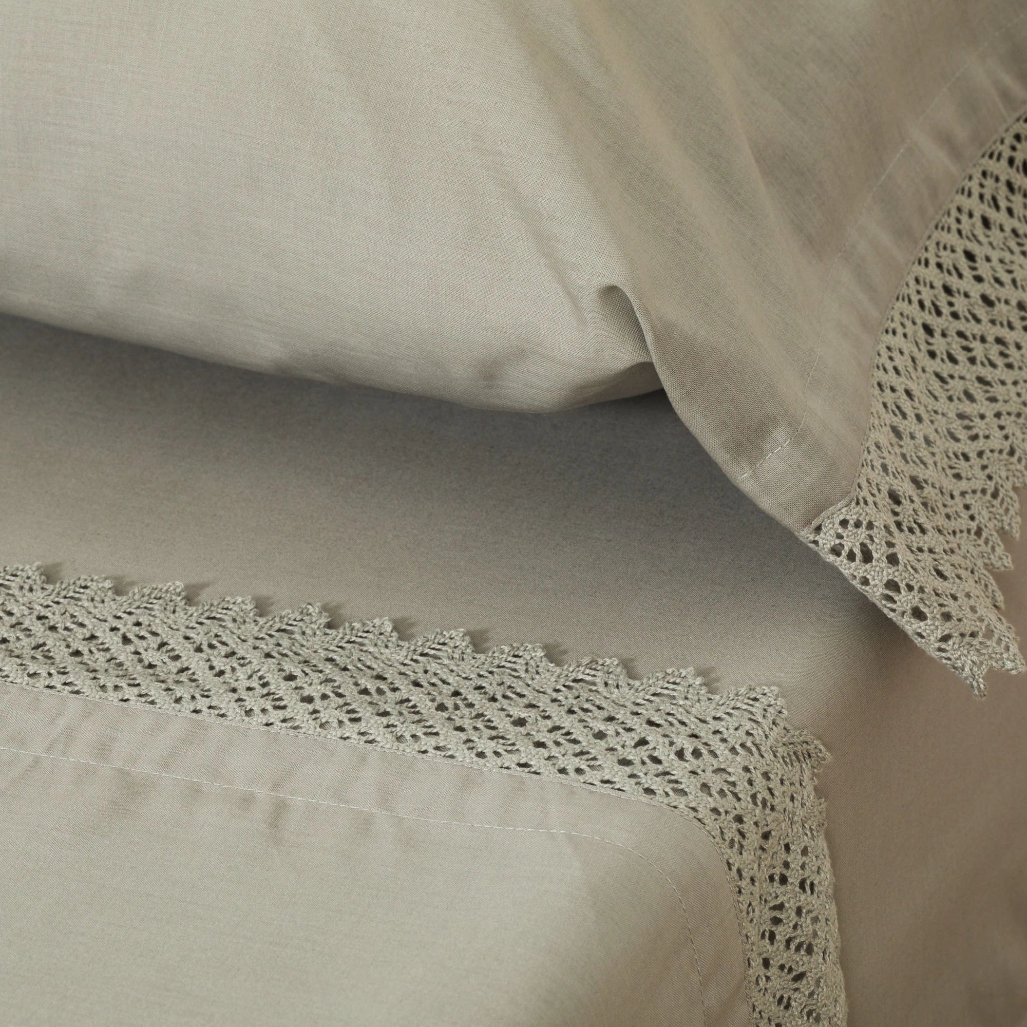 Jogo de lençóis de algodão com aplique liso verde seco