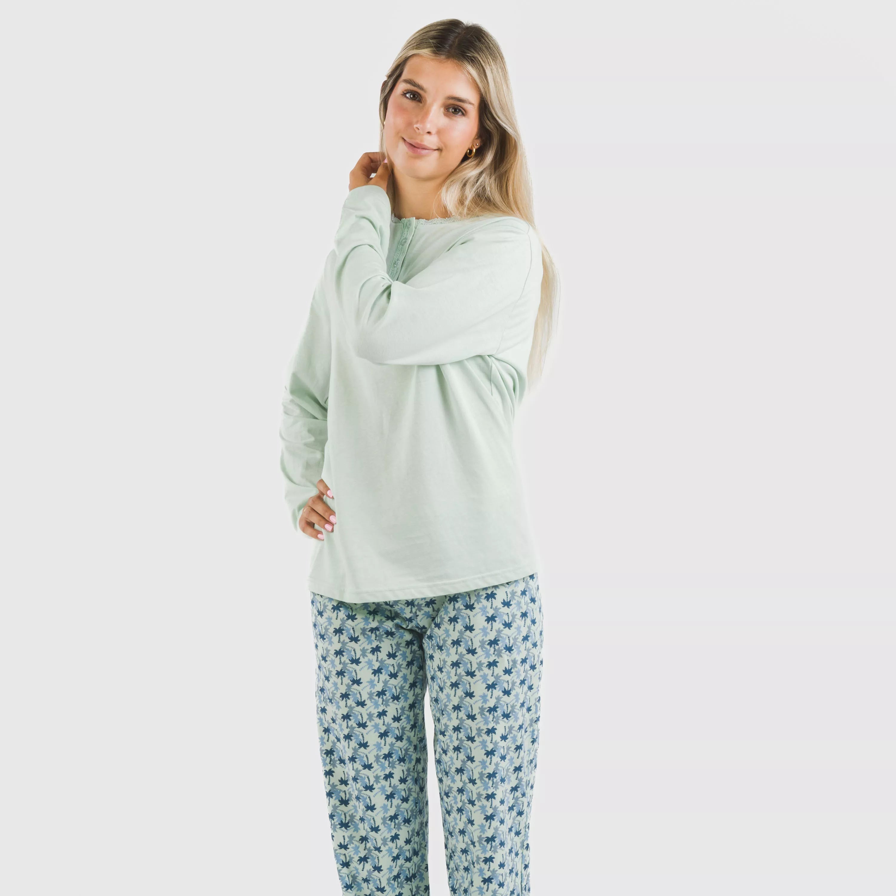 Pijama largo algodón Gaia verde tiffany