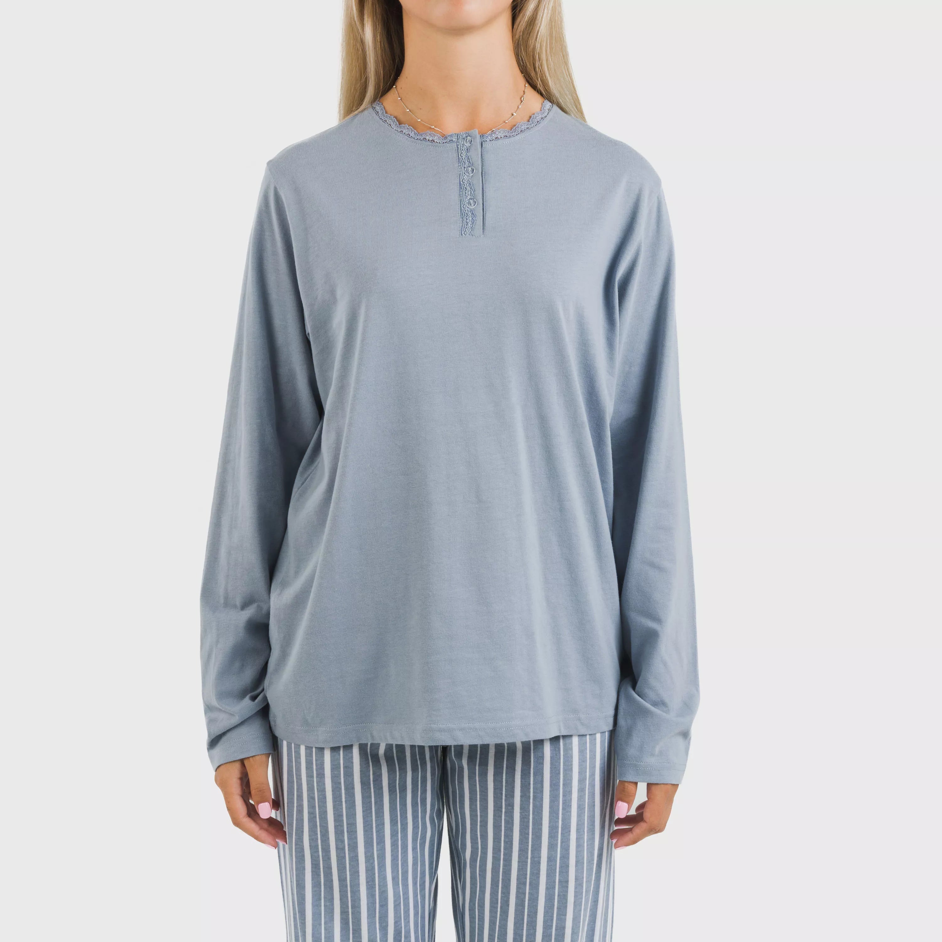 Pijama comprido de algodão, listrado Tomas índigo