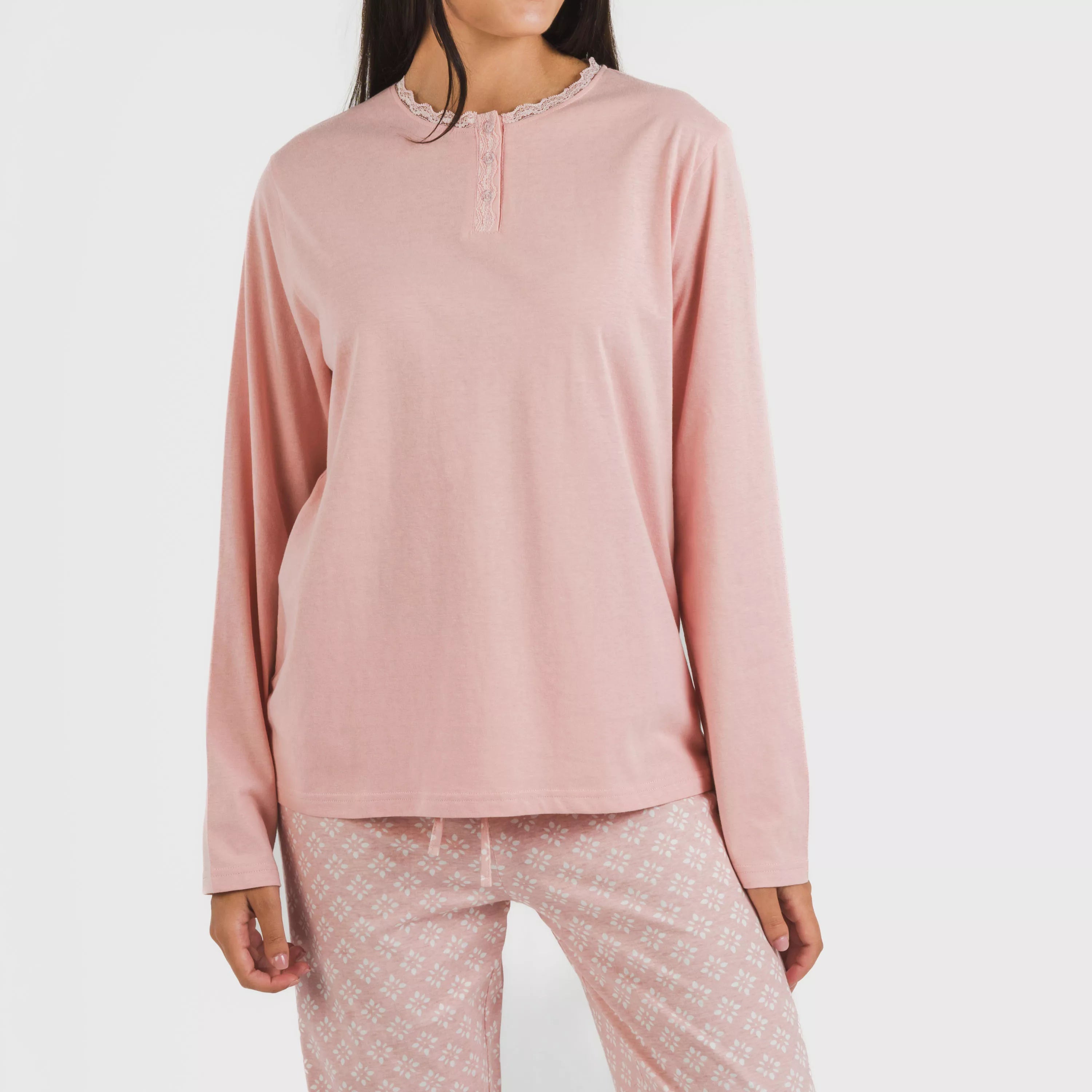 Pijama largo algodón Checo rosa