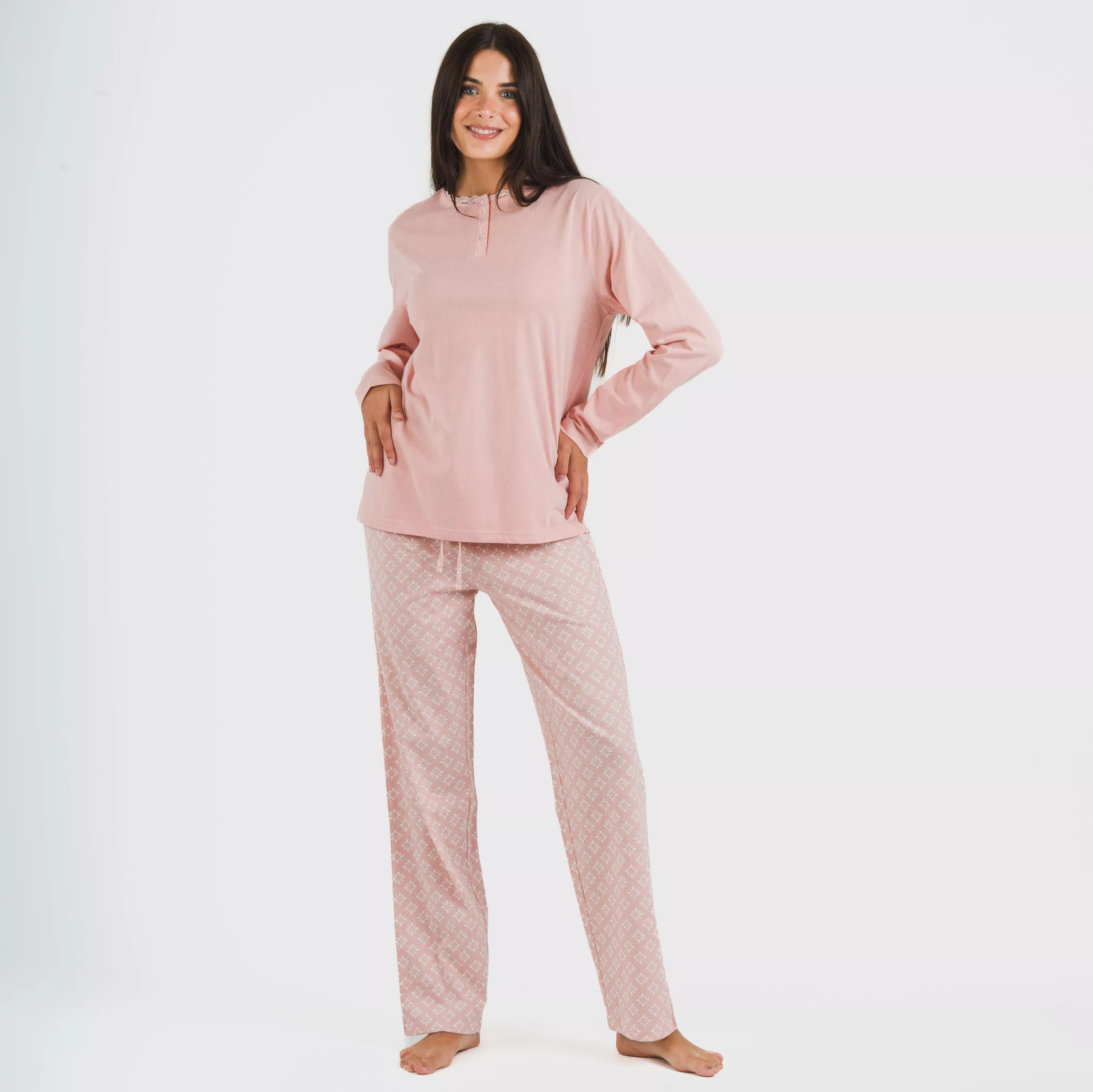 Pijama largo algodón Checo rosa