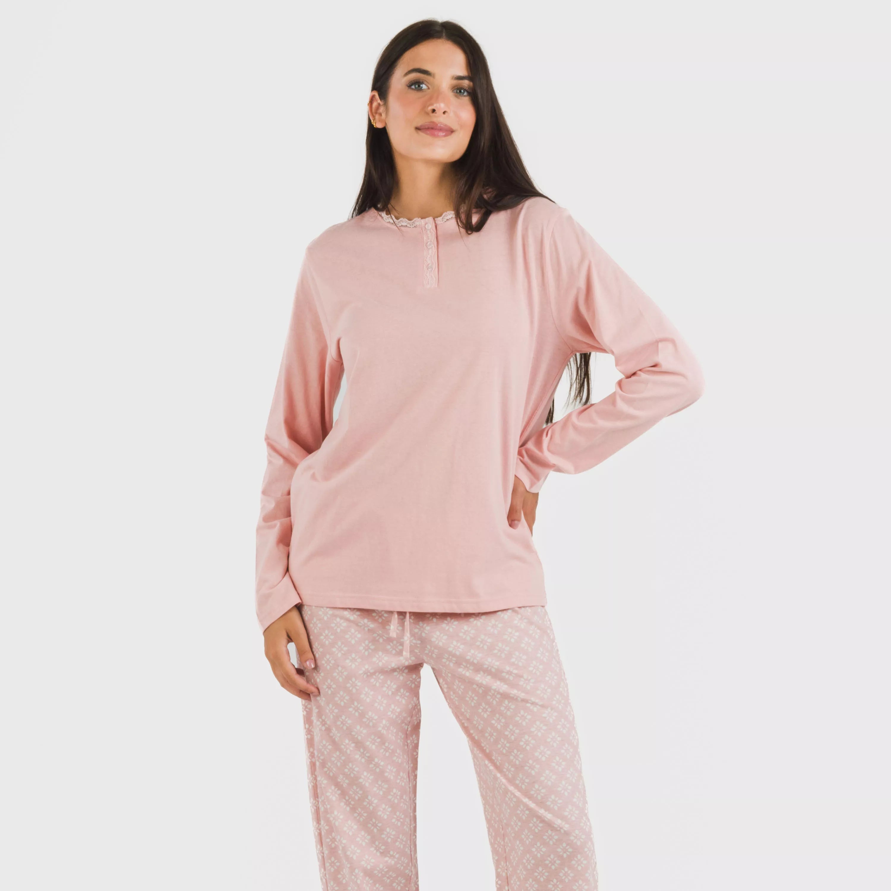 Pijama largo algodón Checo rosa