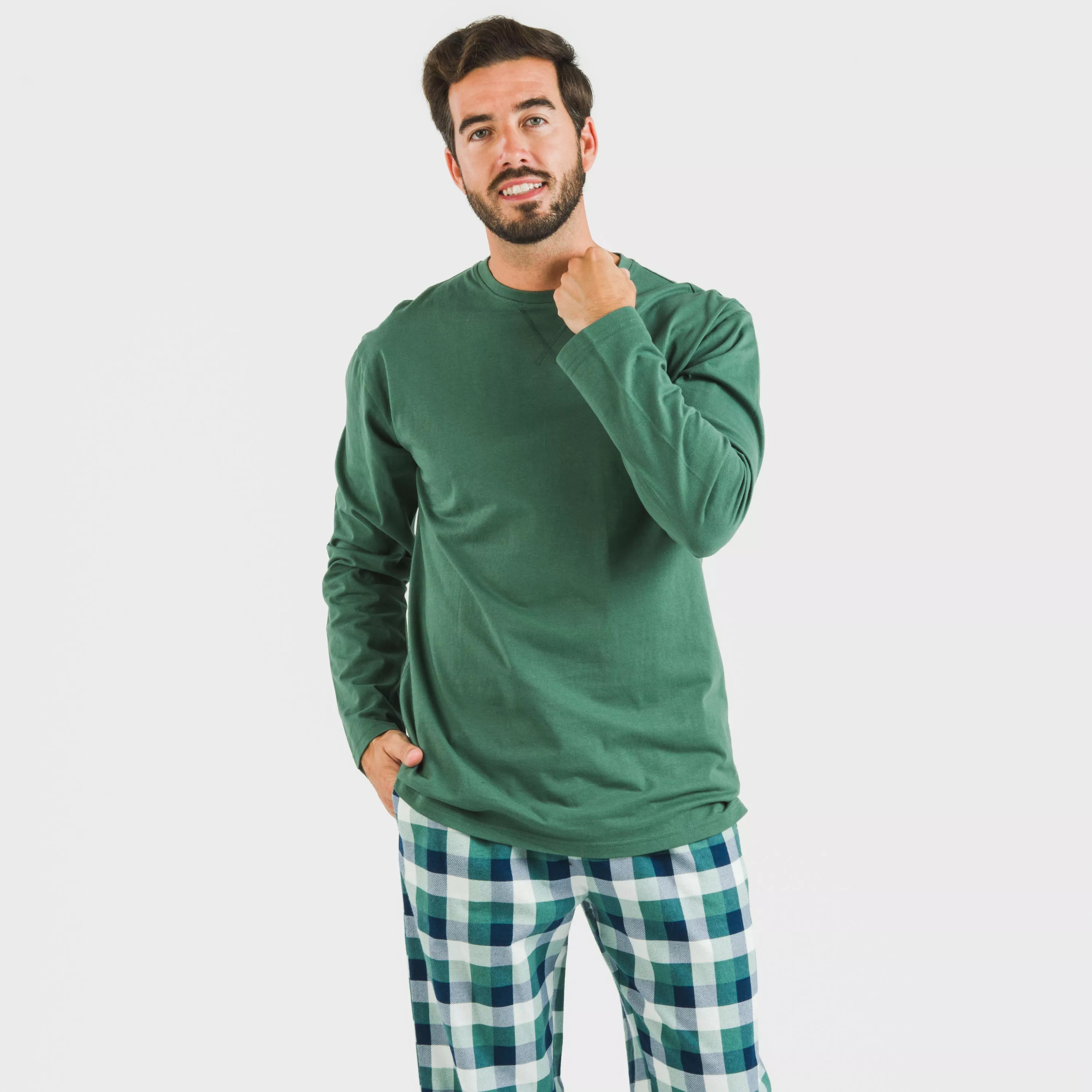 Pijama hombre franela Cuadro Ferni verde
