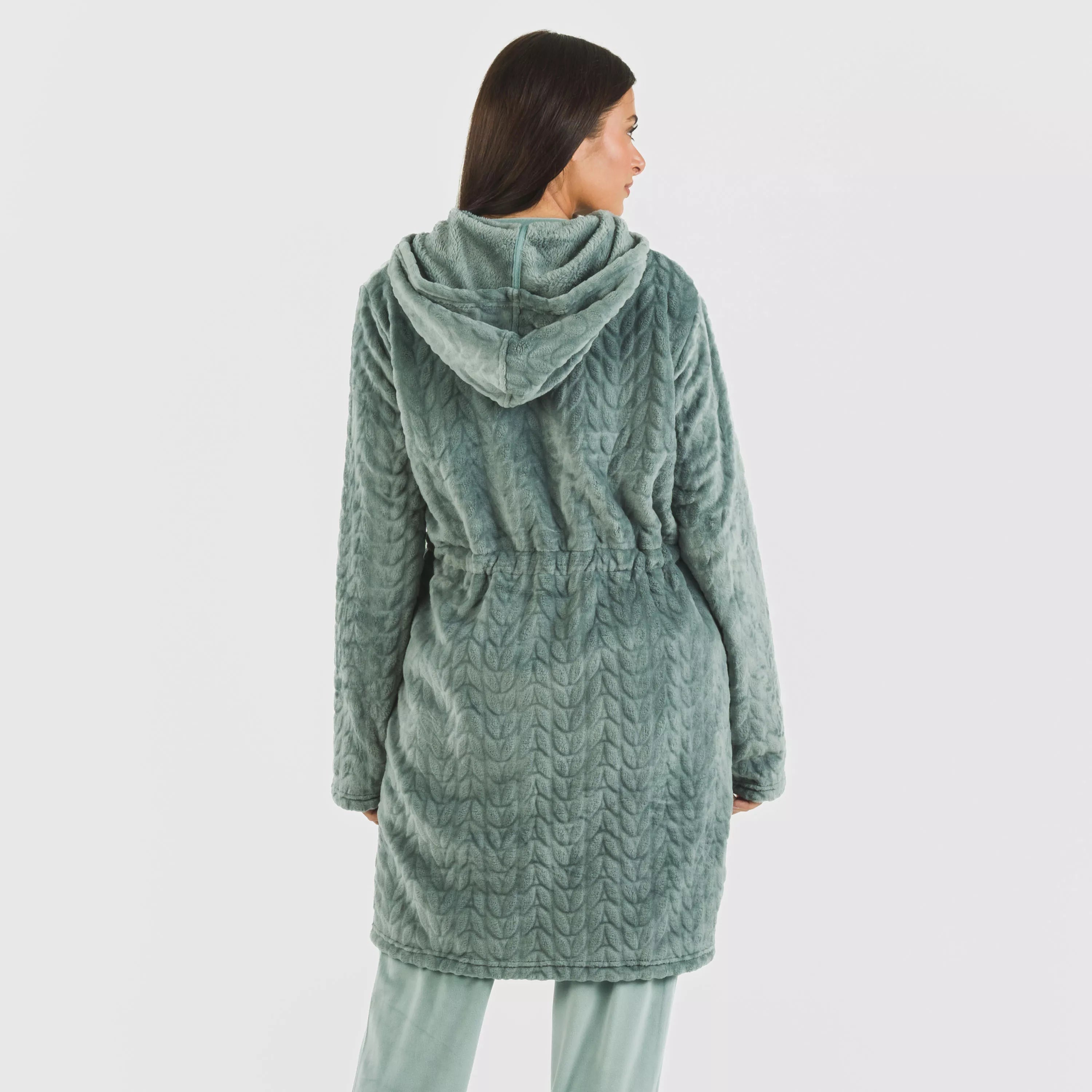 Bata terciopelo con gorro Devore lisa