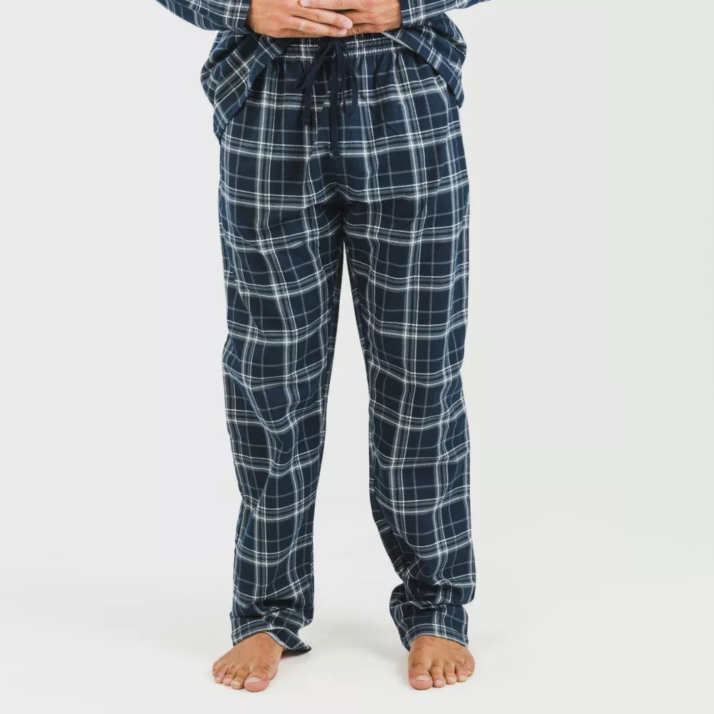 Pijama franela con solapa hombre Cuadro Brais azul