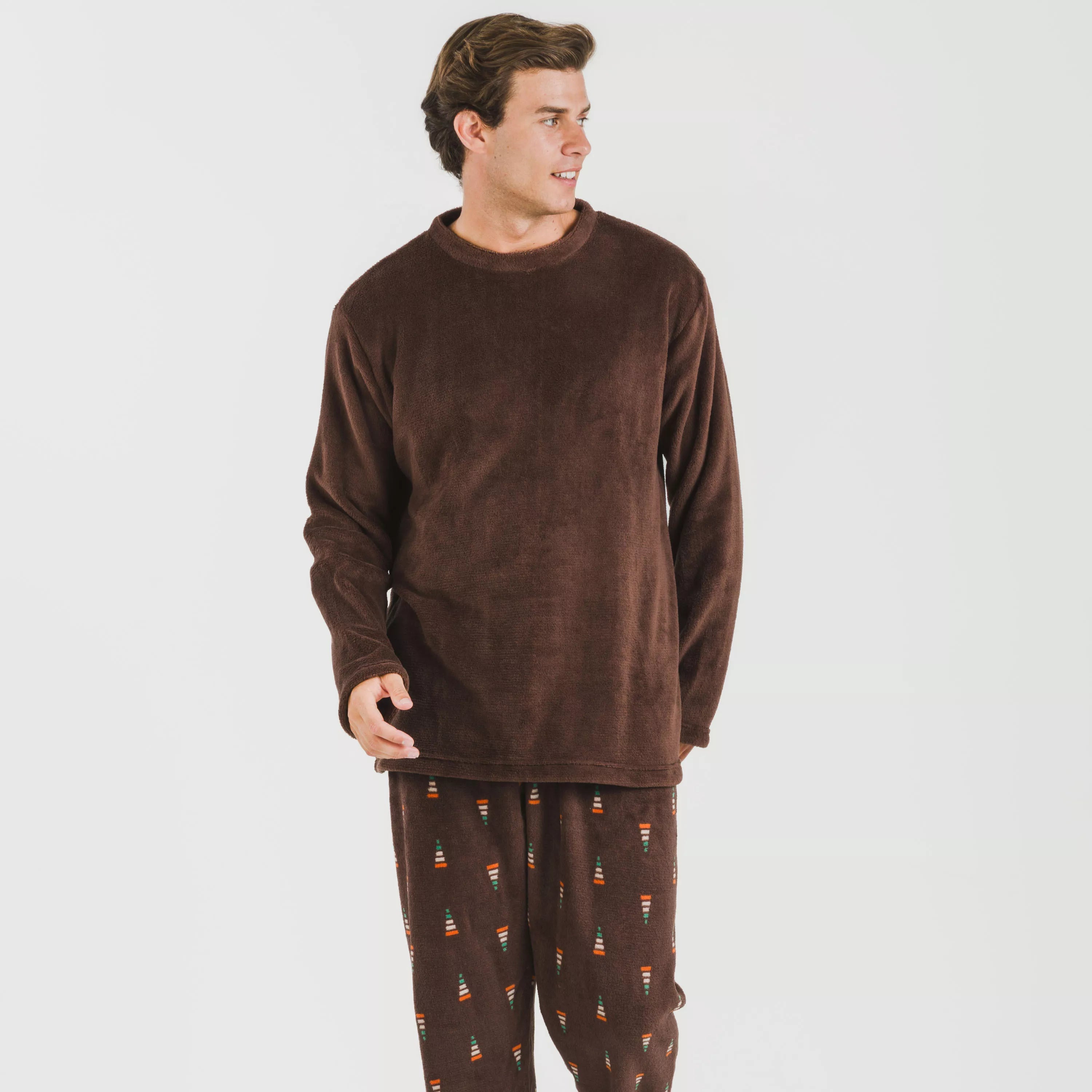 Pijama masculino Pelayo de lã coral marrom