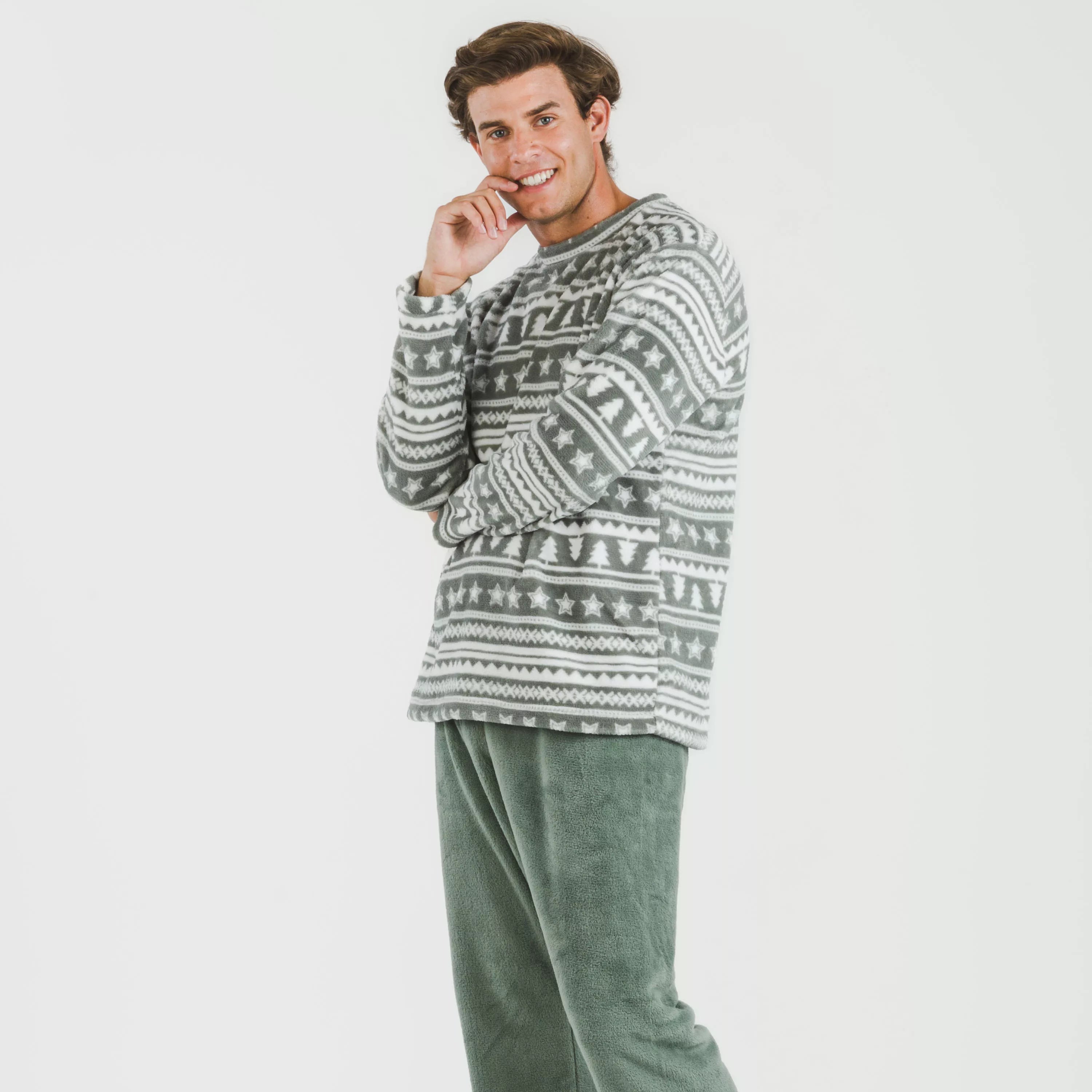 Pijama masculino de lã coral, modelo Theseus Green Hunting