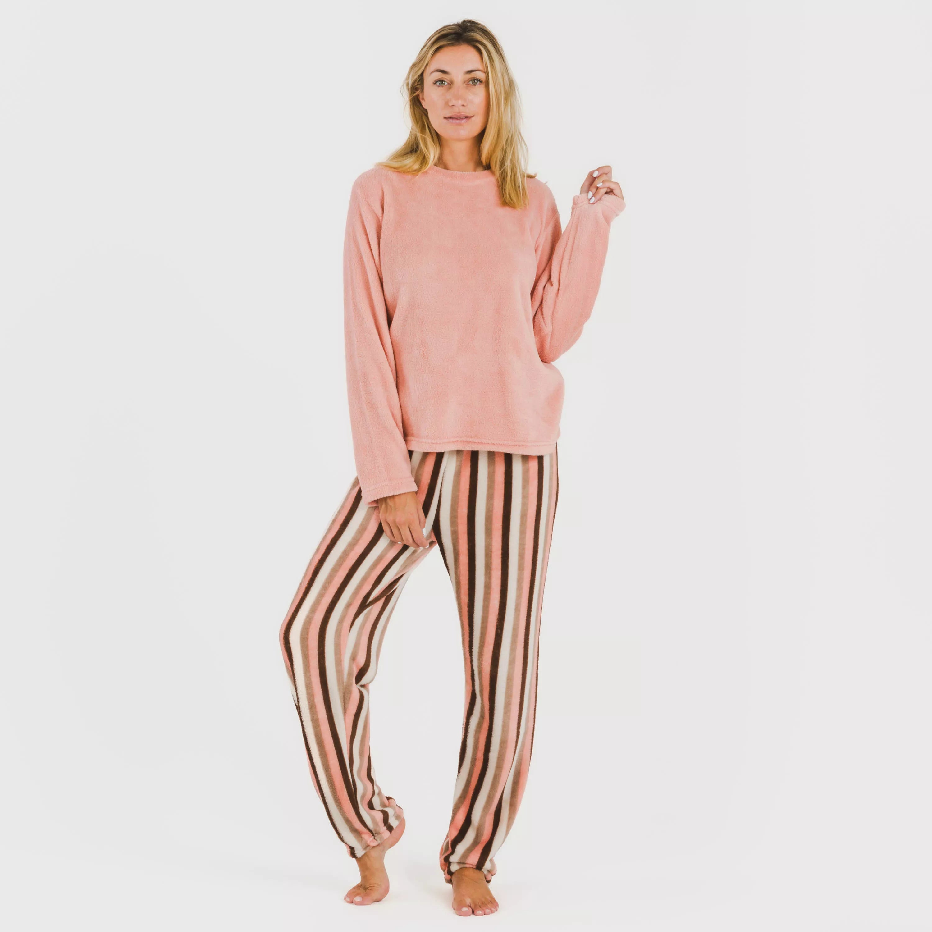 Pijama listrado coral Norma pêssego