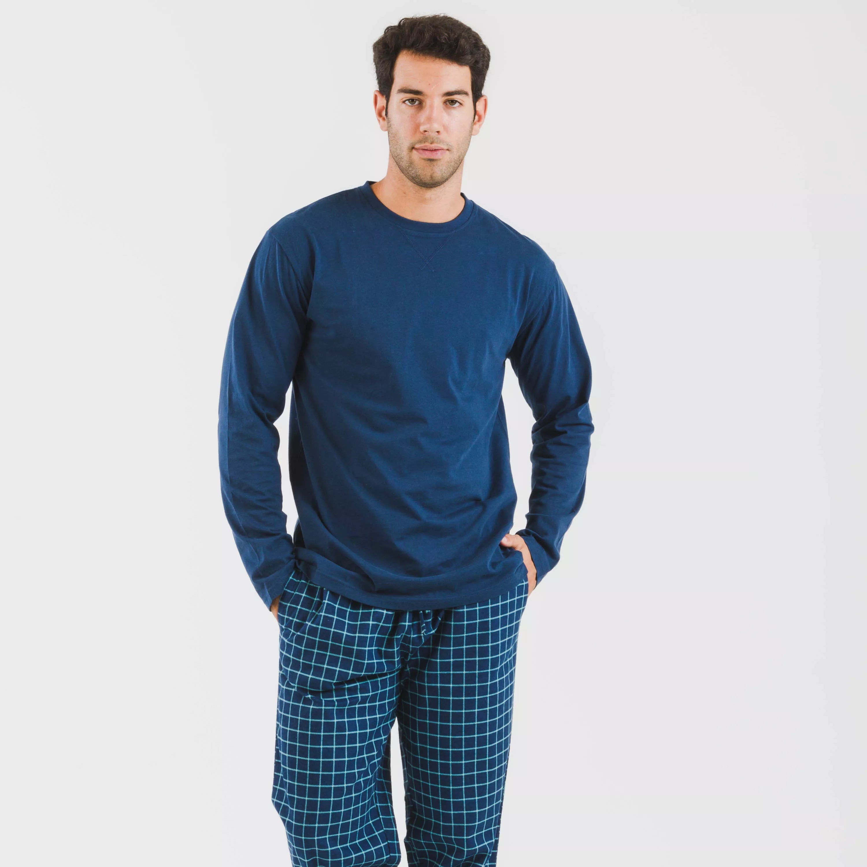 Pijama hombre franela Cuadro Edesia azul