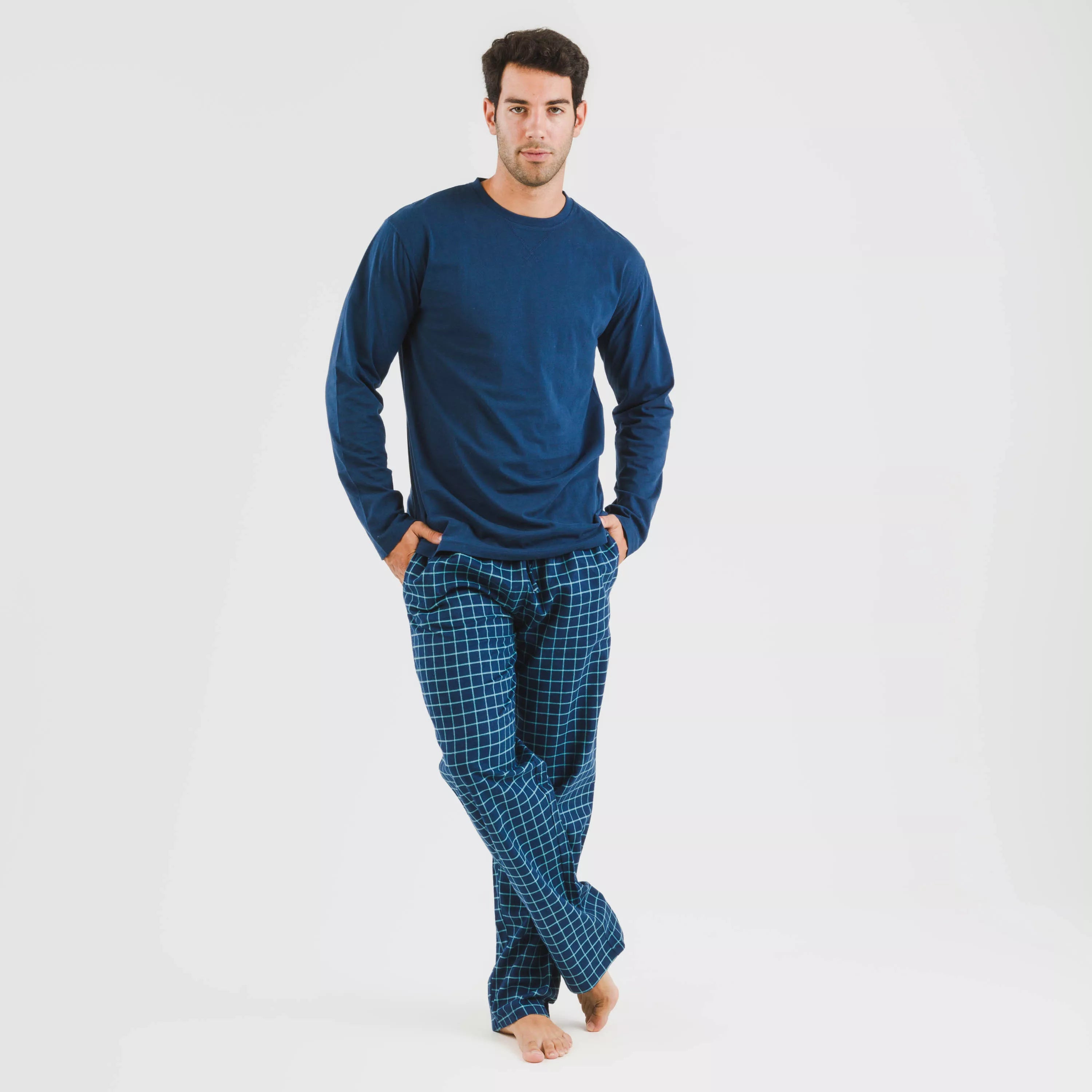 Pijama hombre franela Cuadro Edesia azul