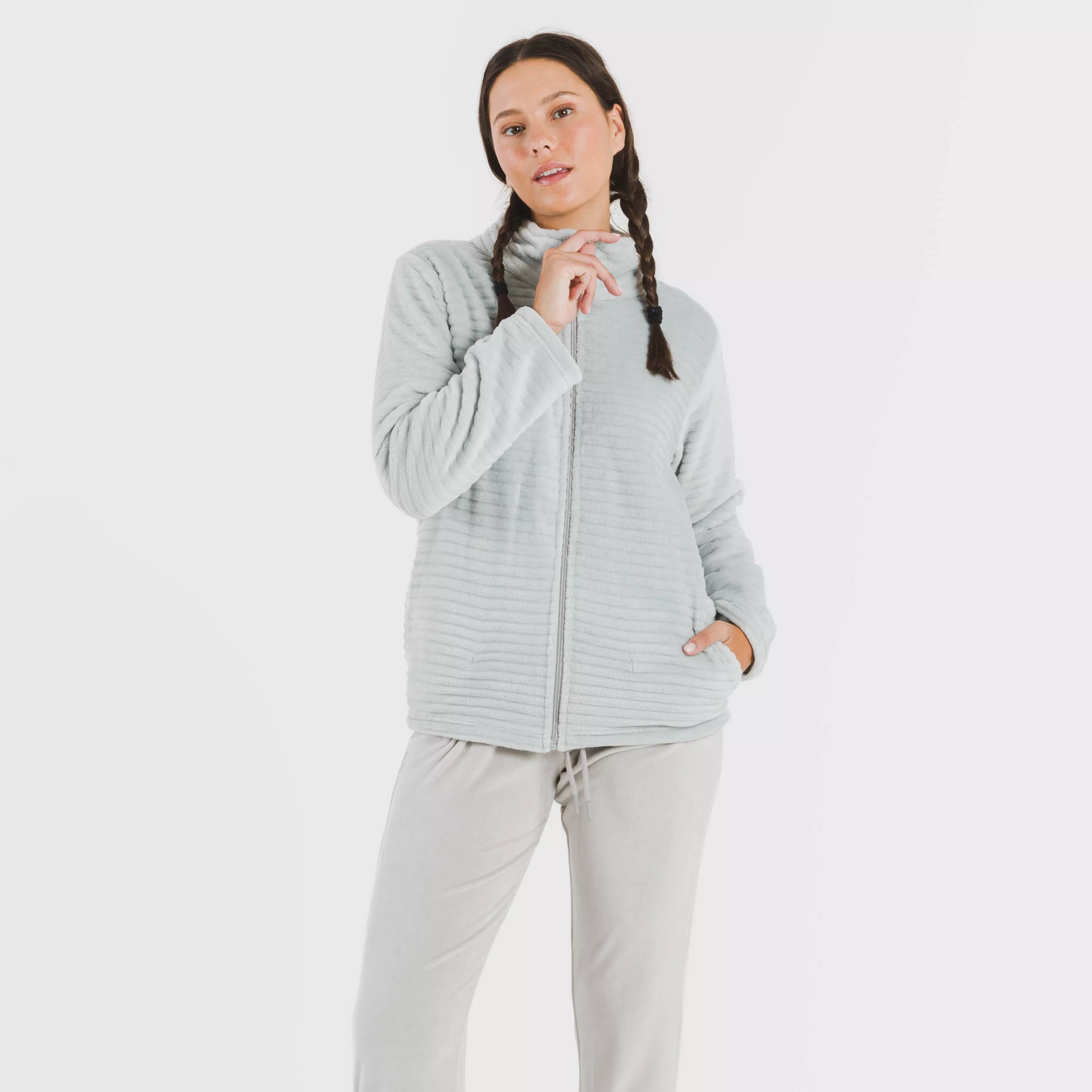 Felpa in velluto a righe semplici da donna