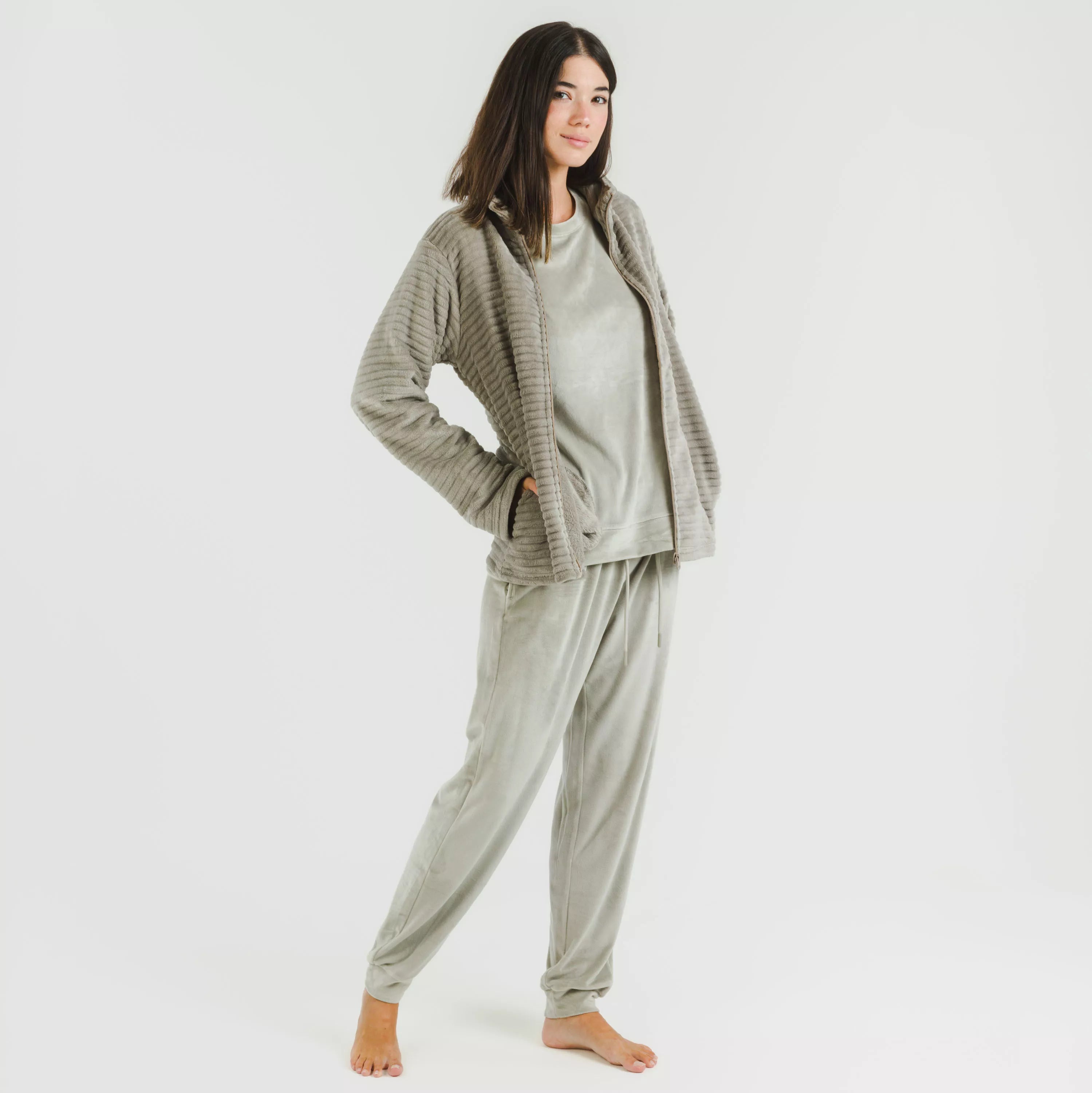 Sudadera terciopelo Raya lisa