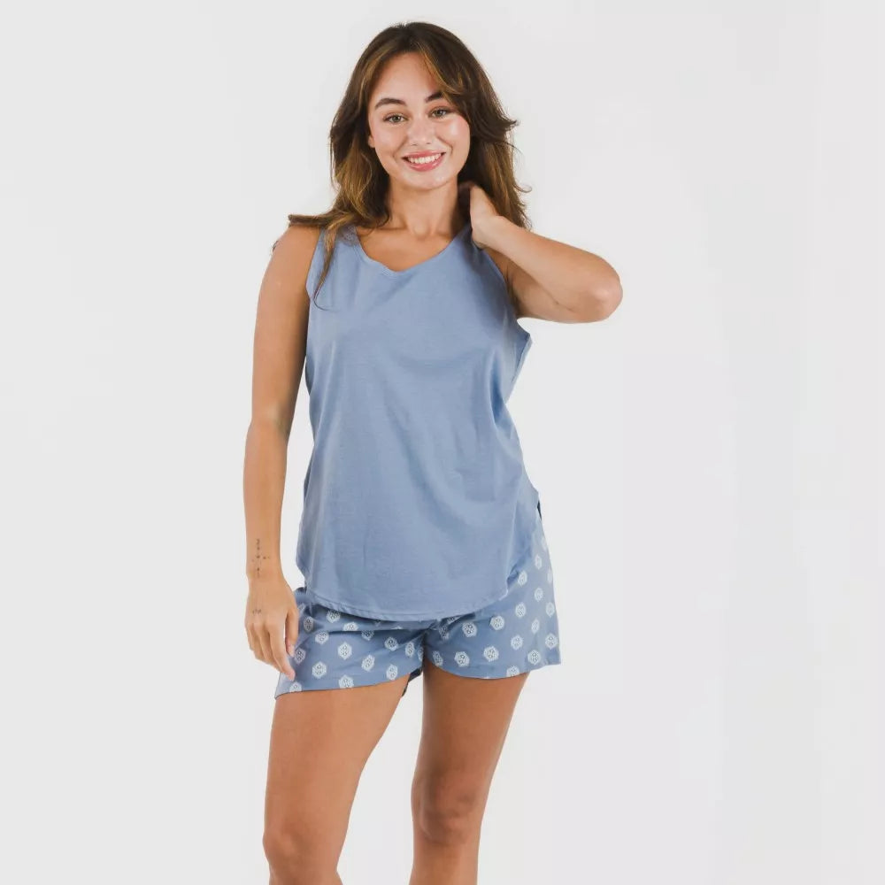 Pijama corto algodón Garbo azul añil