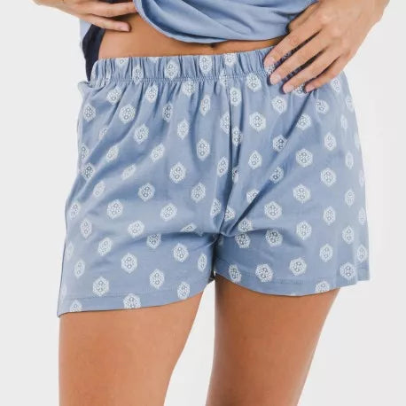 Pijama corto algodón Garbo azul añil