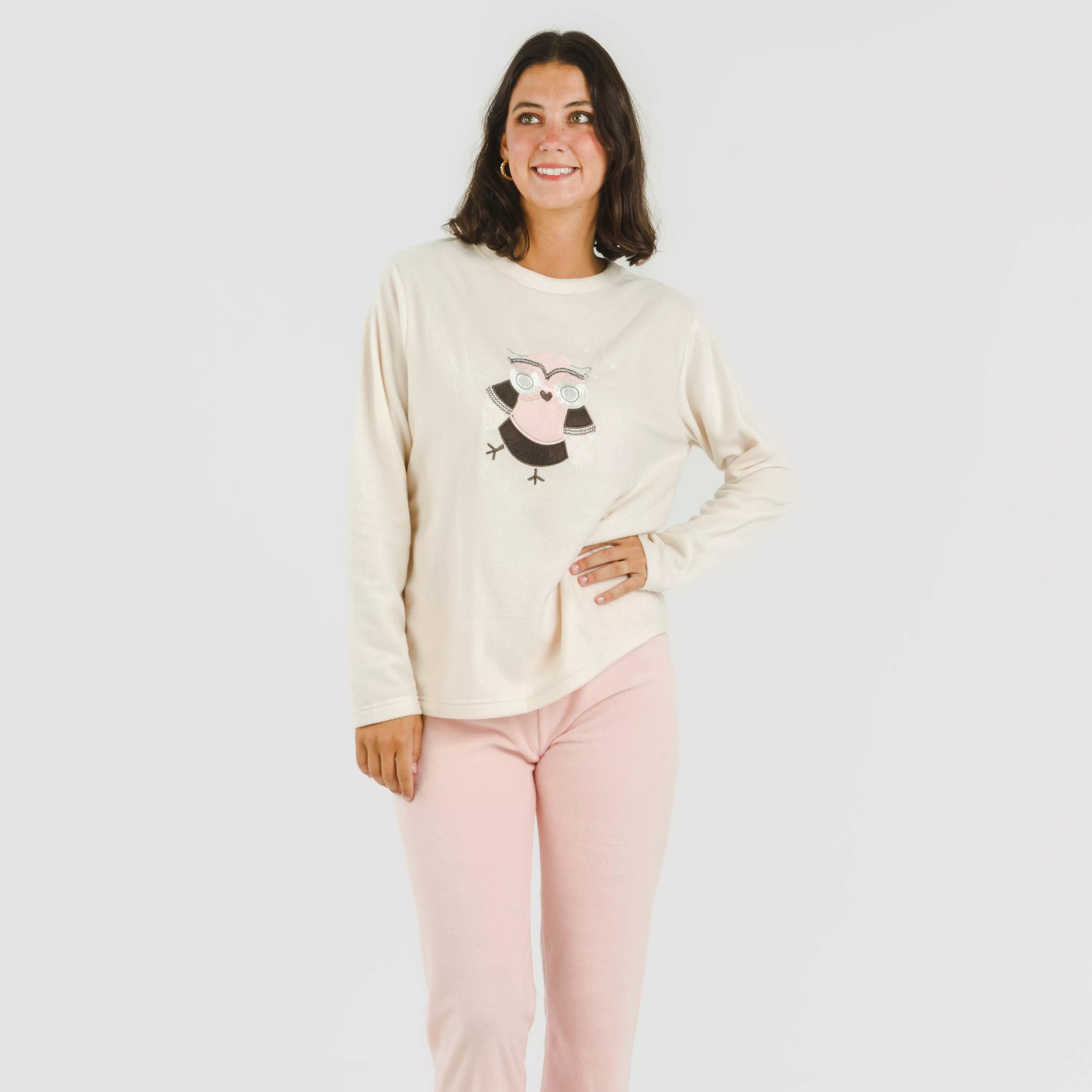 Pijama polar Buho cabeça rosa