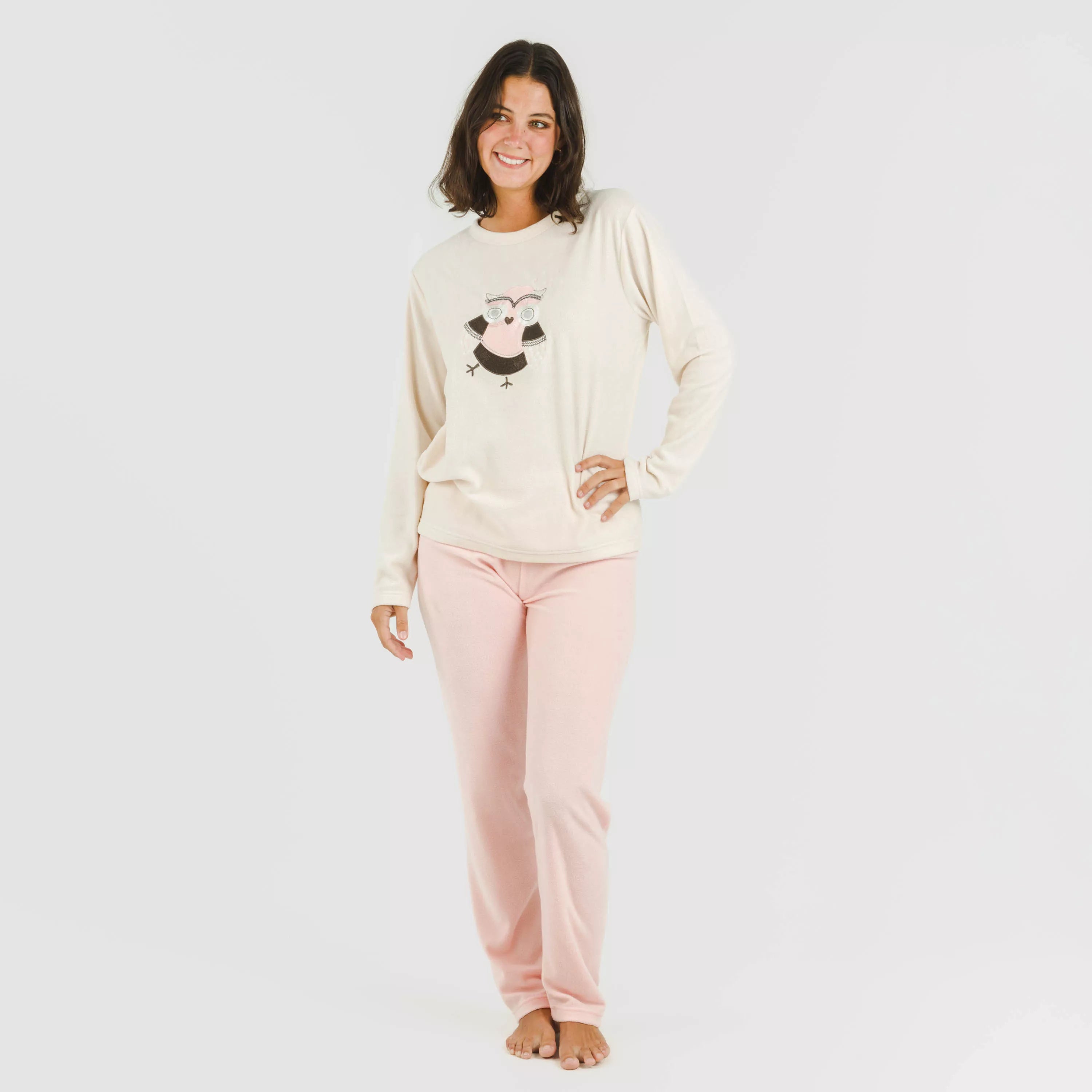 Pijama polar Buho cabeça rosa