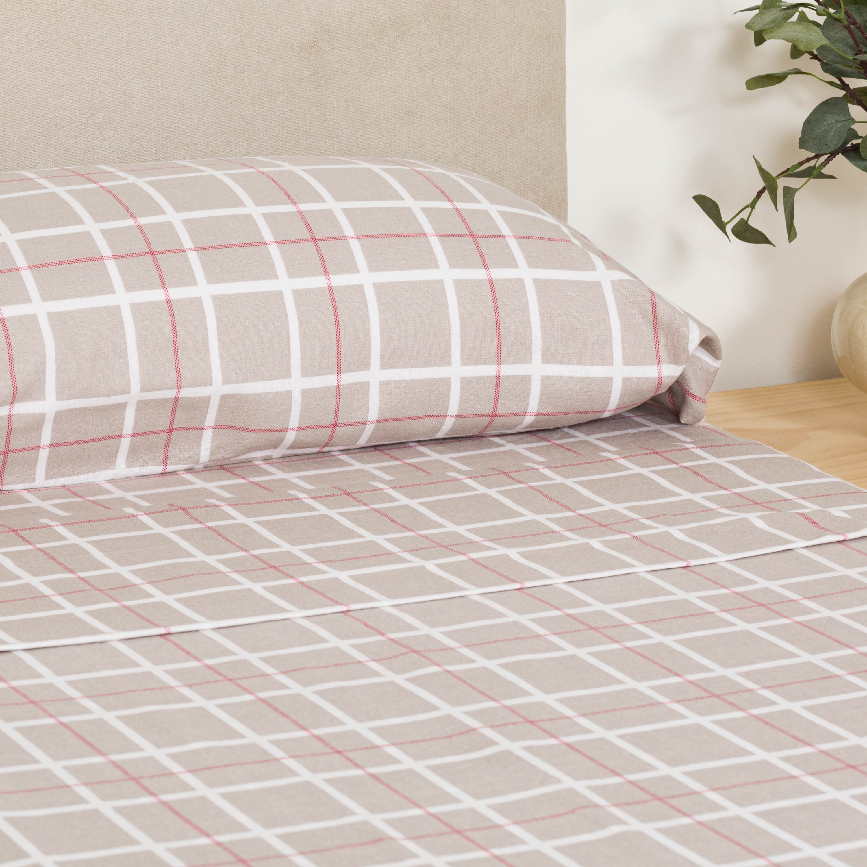 Juego de sábanas franela Cuadro Camel topo