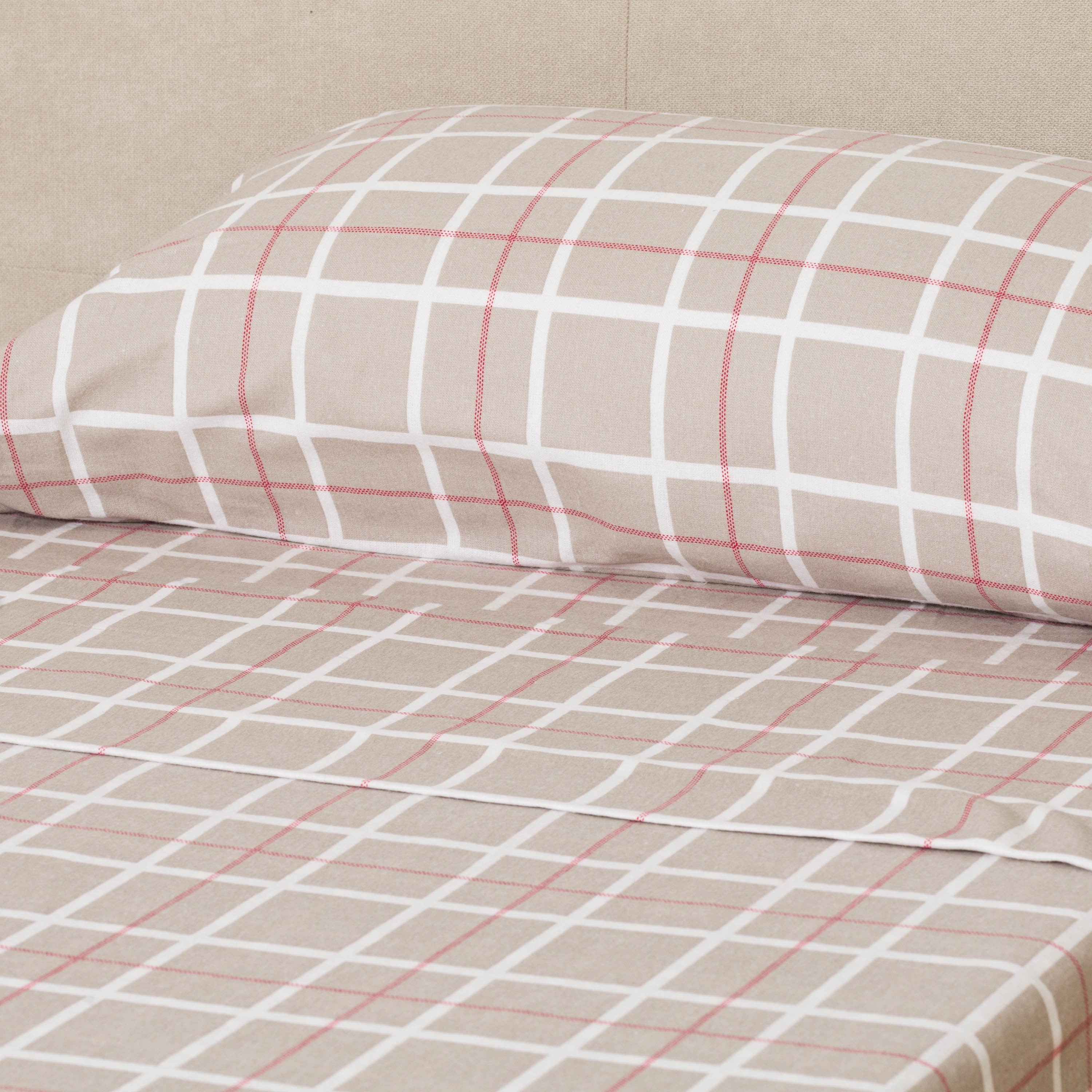 Juego de sábanas franela Cuadro Camel topo