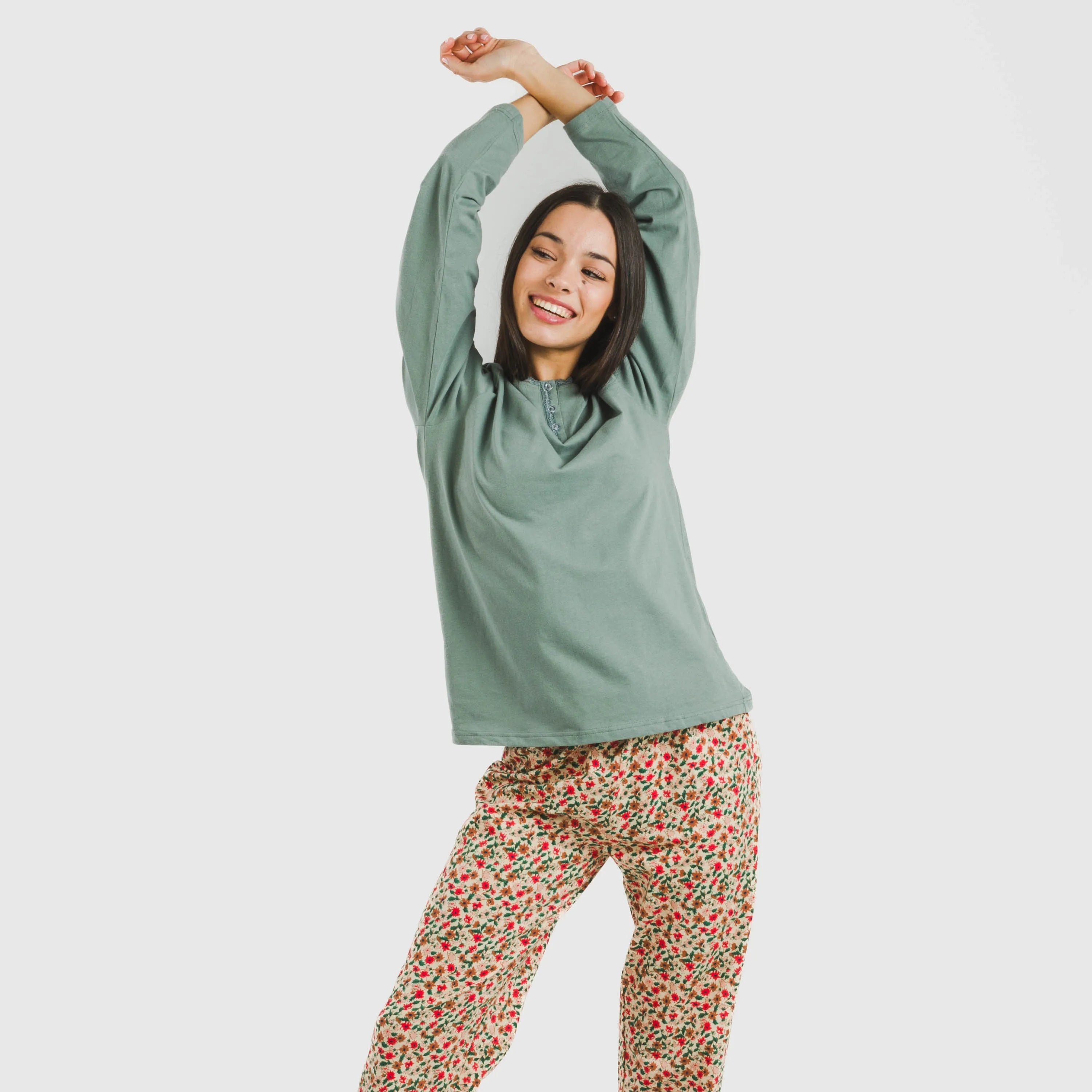 Pijama largo algodón Musa verde