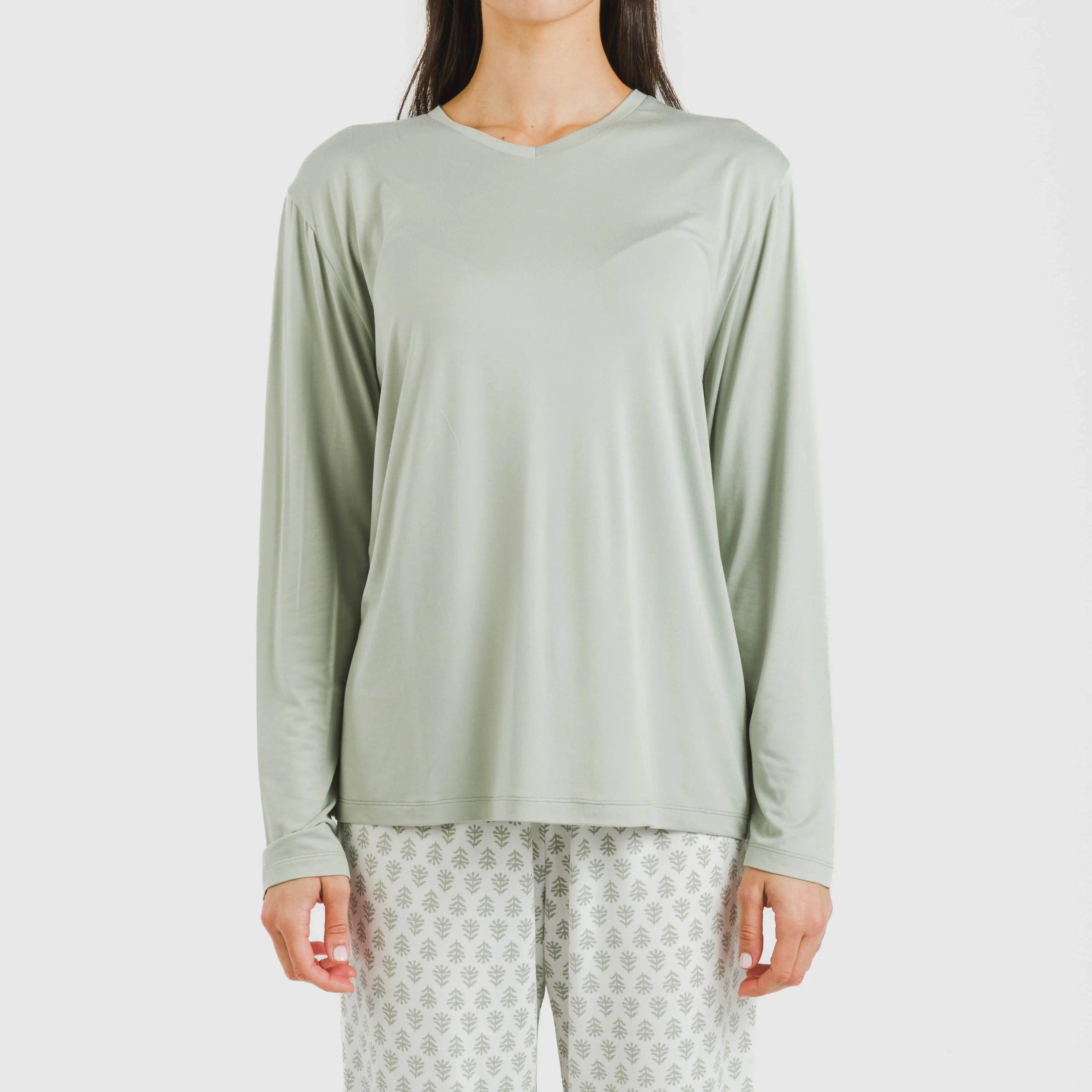 Pijama feminino longo e macio, estilo remo verde