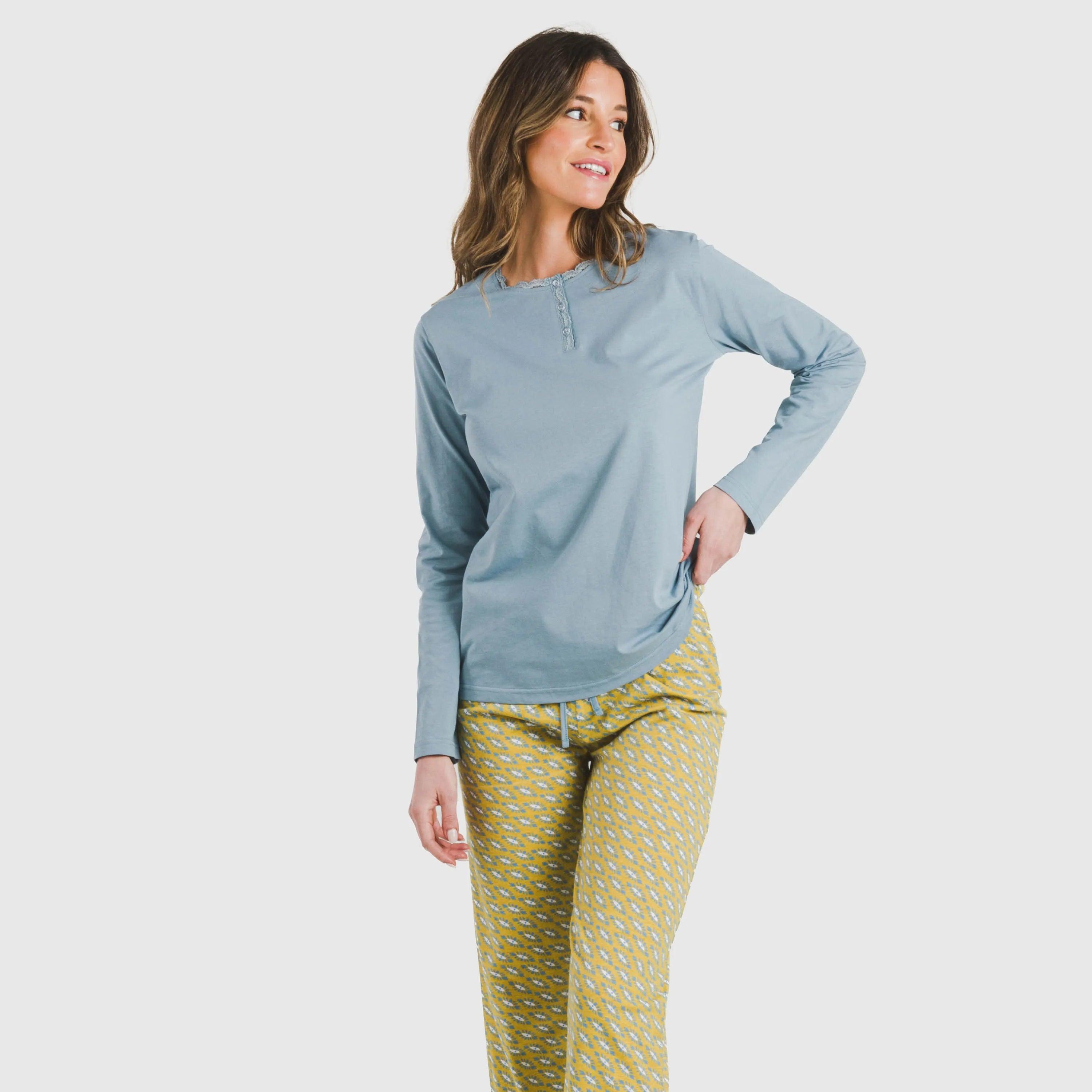 Pijama largo algodón Sisena agua marina