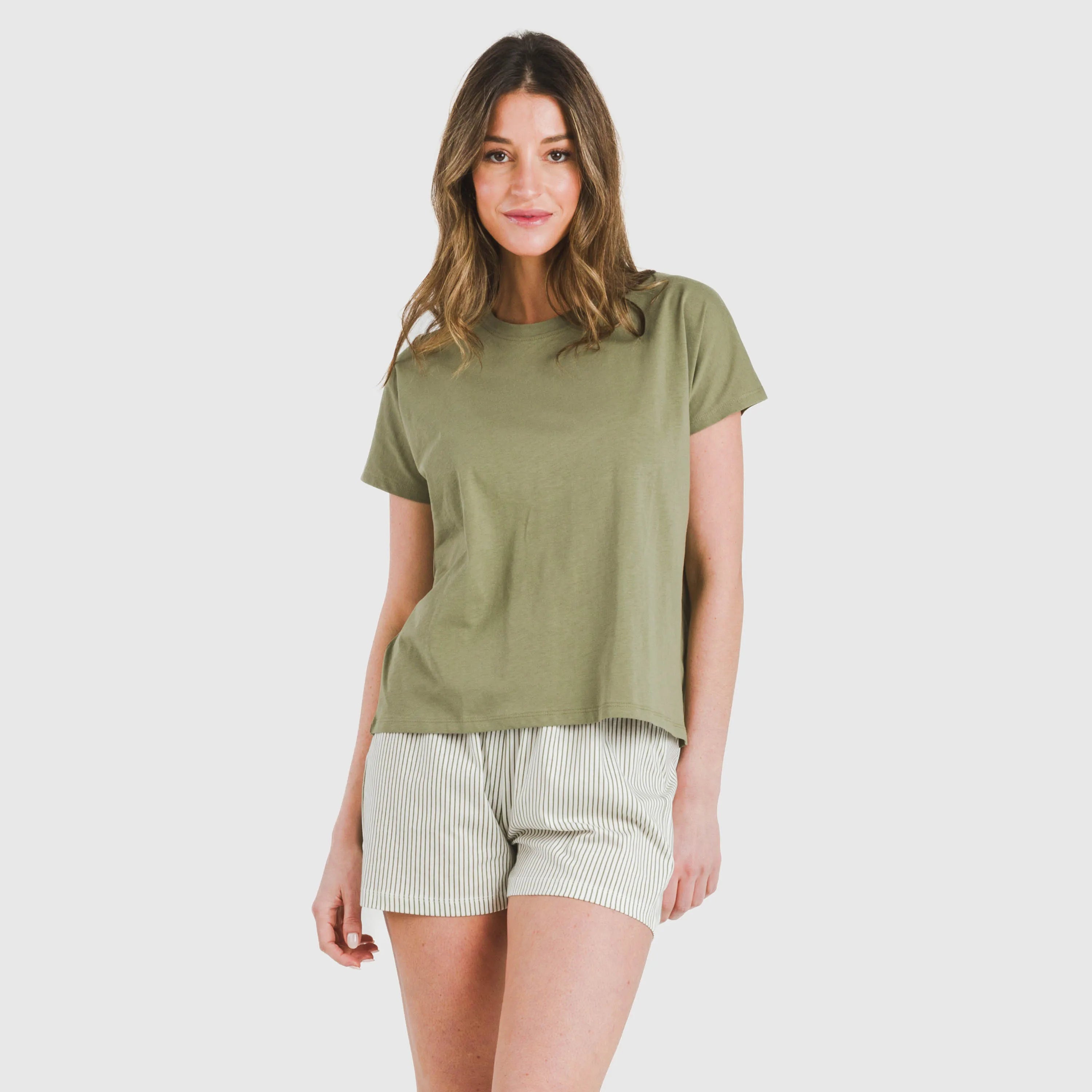 Pijama corto manga fluida algodón mujer Raya Mozarabe verde